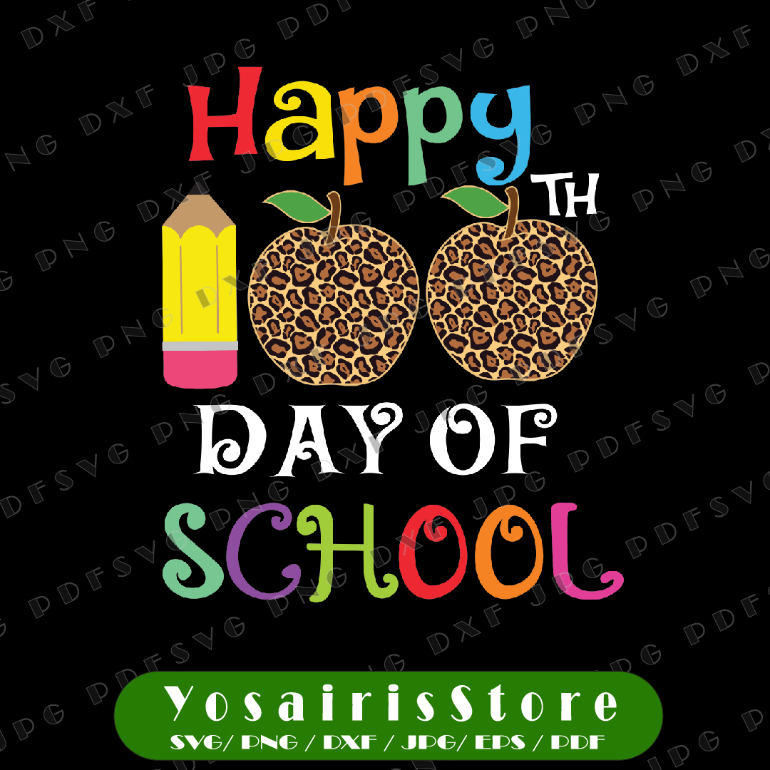 Happy 100th Day Of School Leopard print PNG, Apple Pencil St | Inspire ...