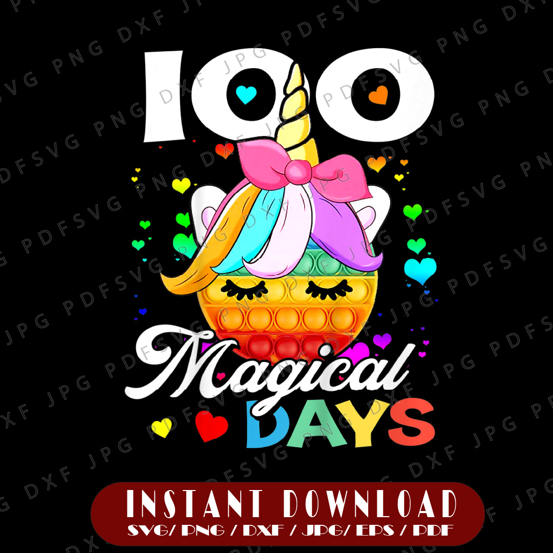 Kids 100th Day of School PNG, Unicorn 100 Magical Days Png, - Inspire ...