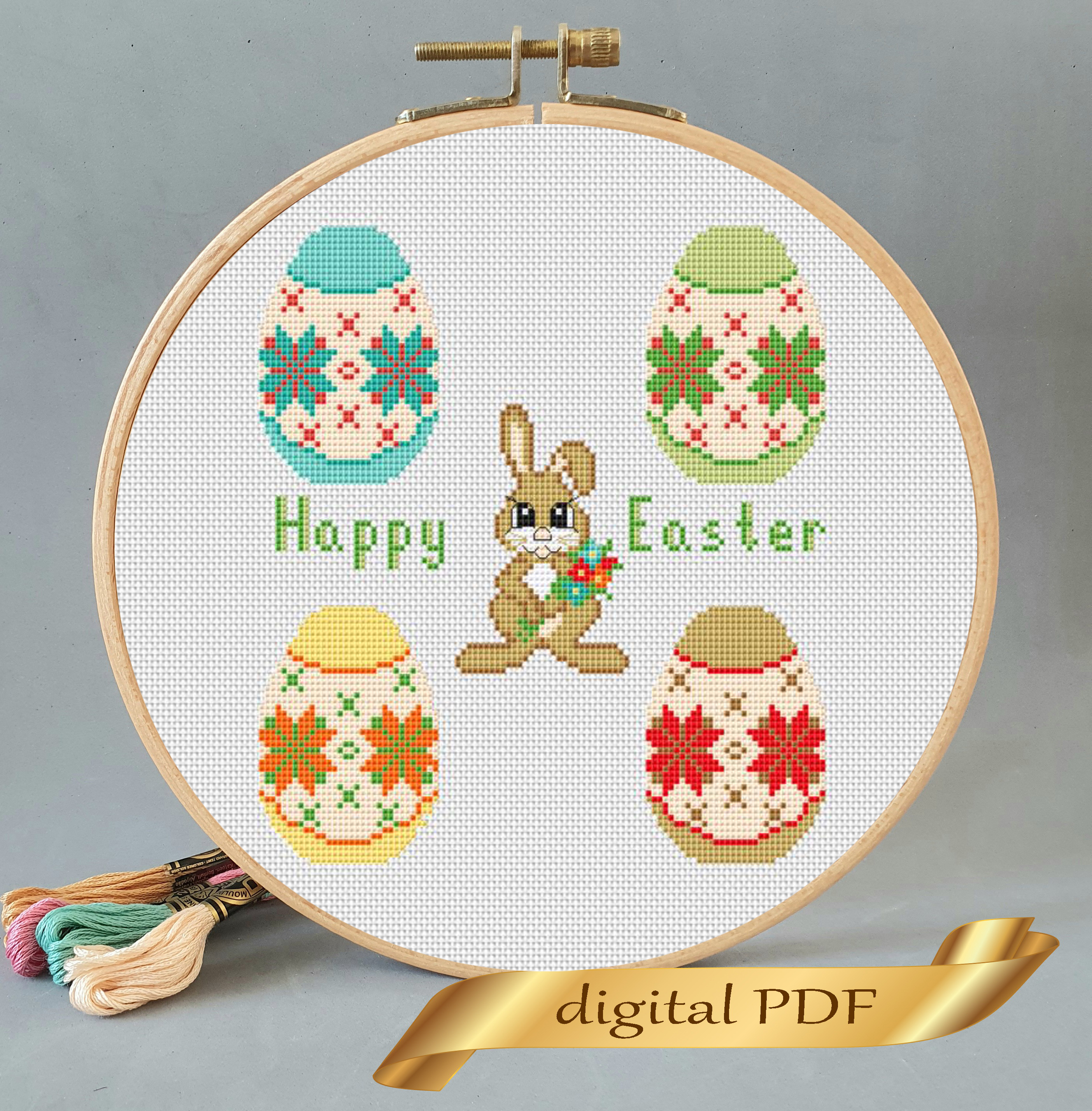 Easter sampler pattern pdf cross stitch, Easy embroidery DIY | Inspire ...