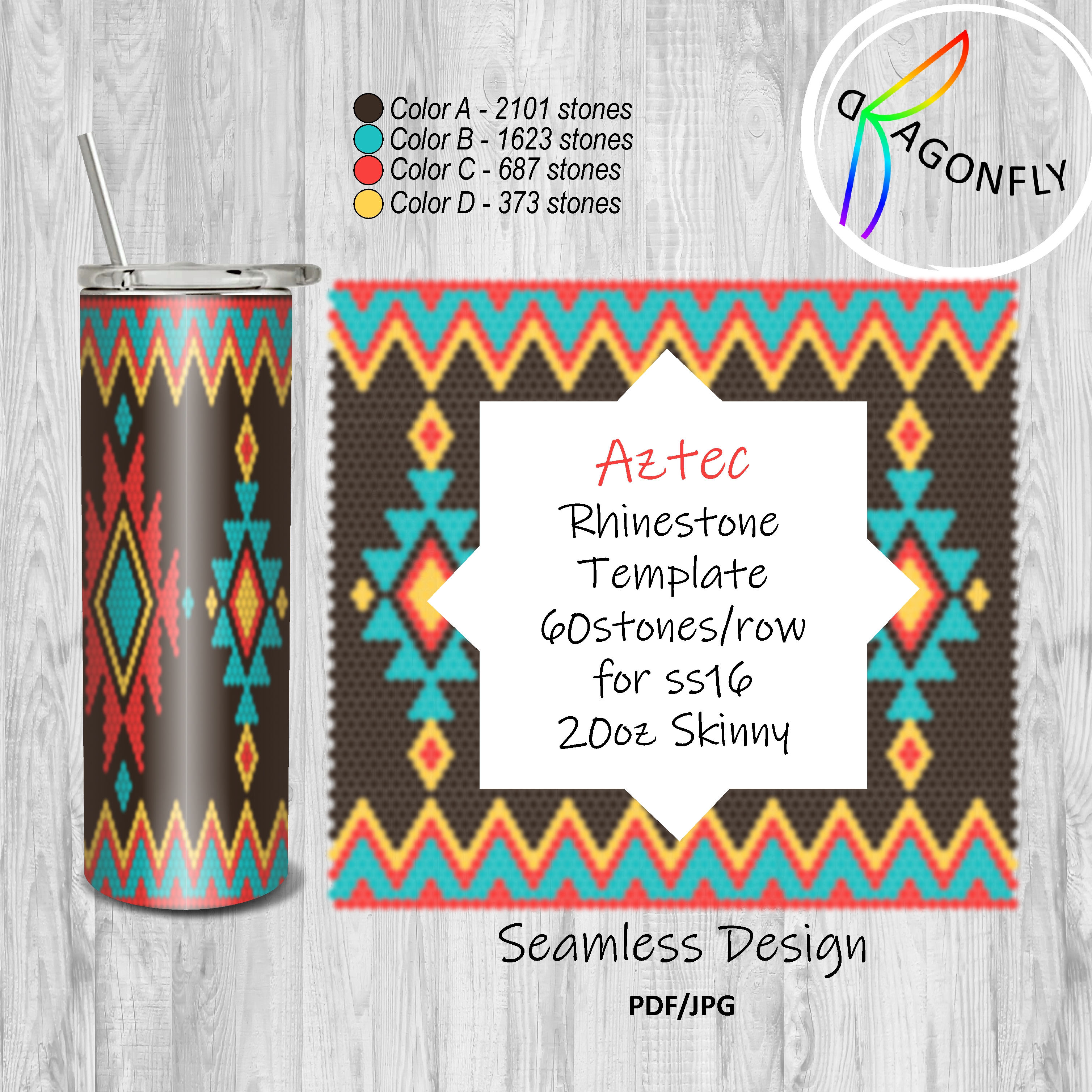Aztec Pattern Frame Stone AZTEC Rhinestone Template 60 stones_row for ss16 20oz Skinny | Inspire ...