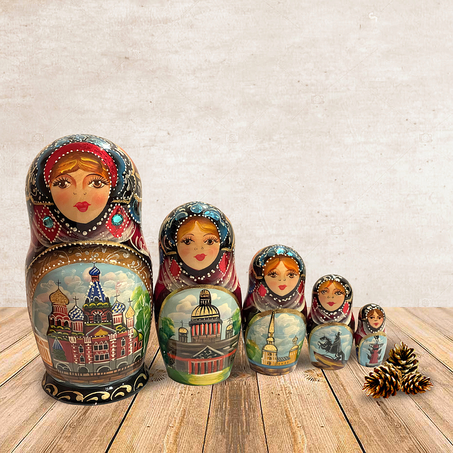 Russian Wooden Matryoshka Saint Petersburg.Nesting Doll set Inspire