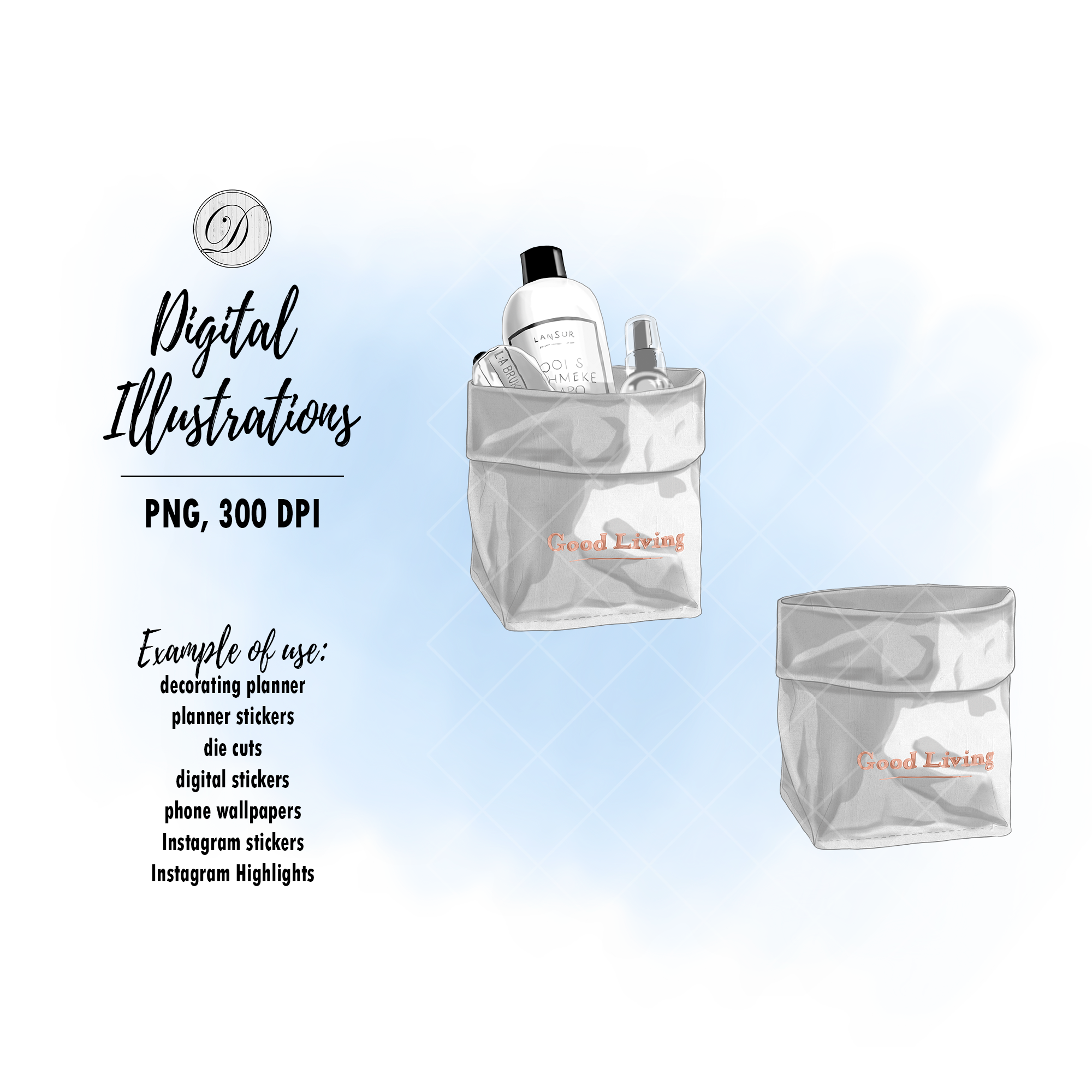 Beauty bag clipart digital download, cosmetics illustrations - Inspire