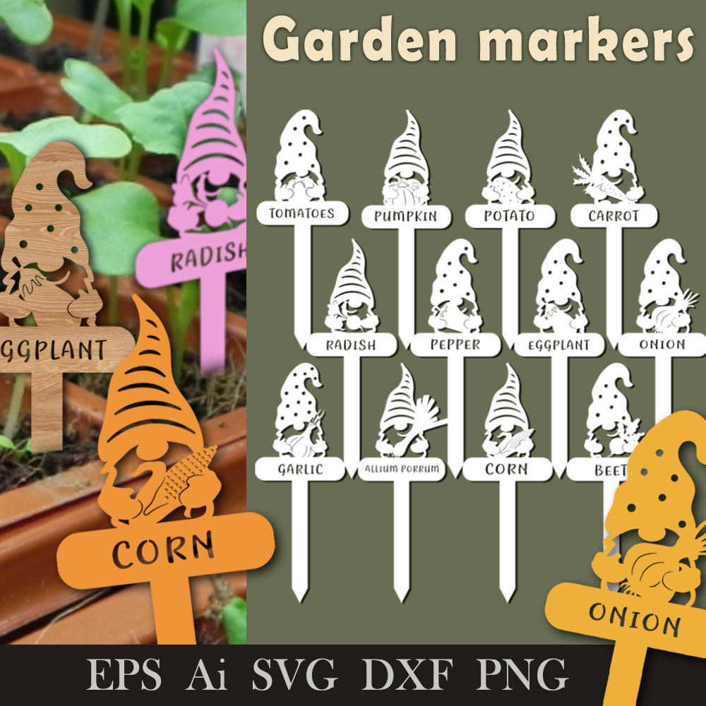 Garden markers with gnomes. SVG. Files to cut Inspire Uplift