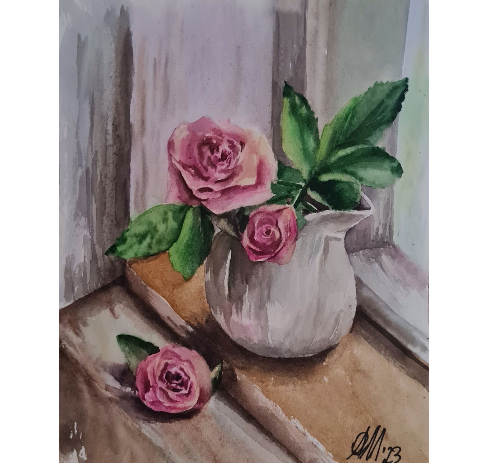 Roses Window Original Painting Pink Flowers Watercolor Flora | Inspire ...