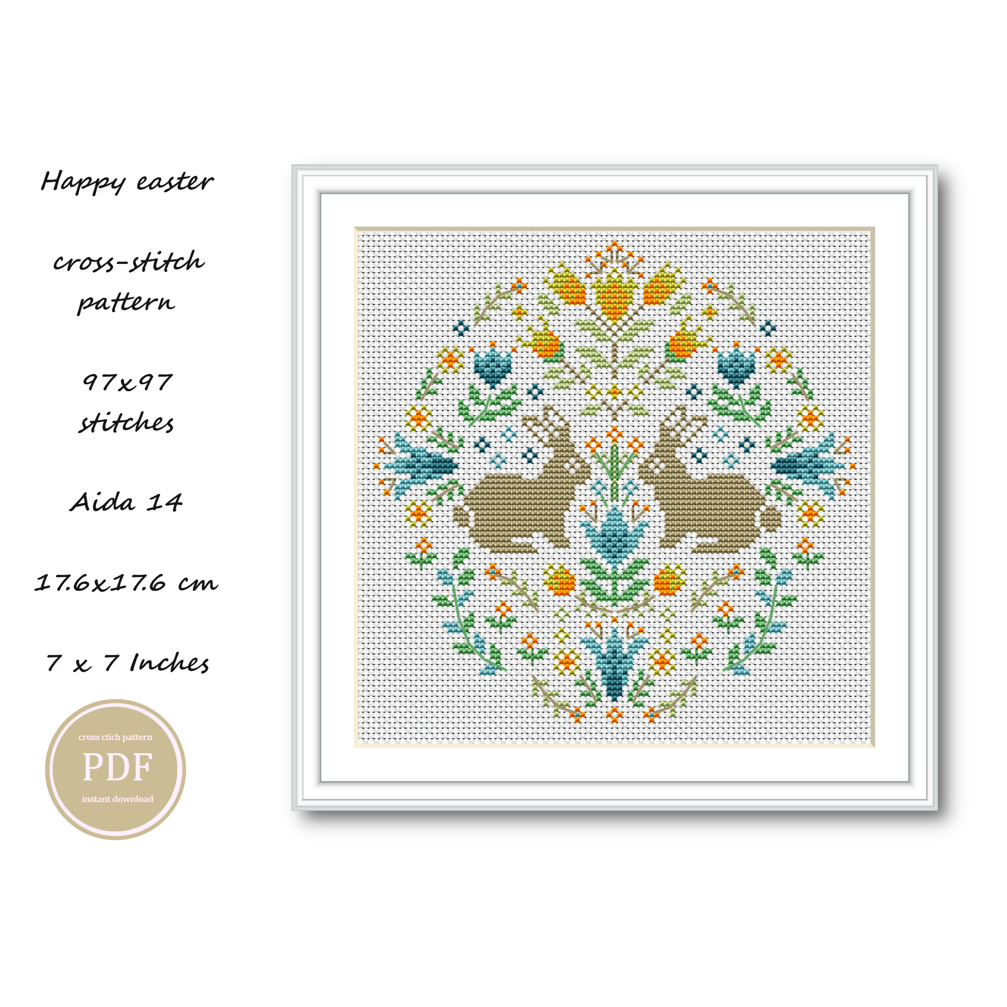 Cross Stitch Pattern Easter Bunny with Flower Wreaths Egg Hu | Inspire ...