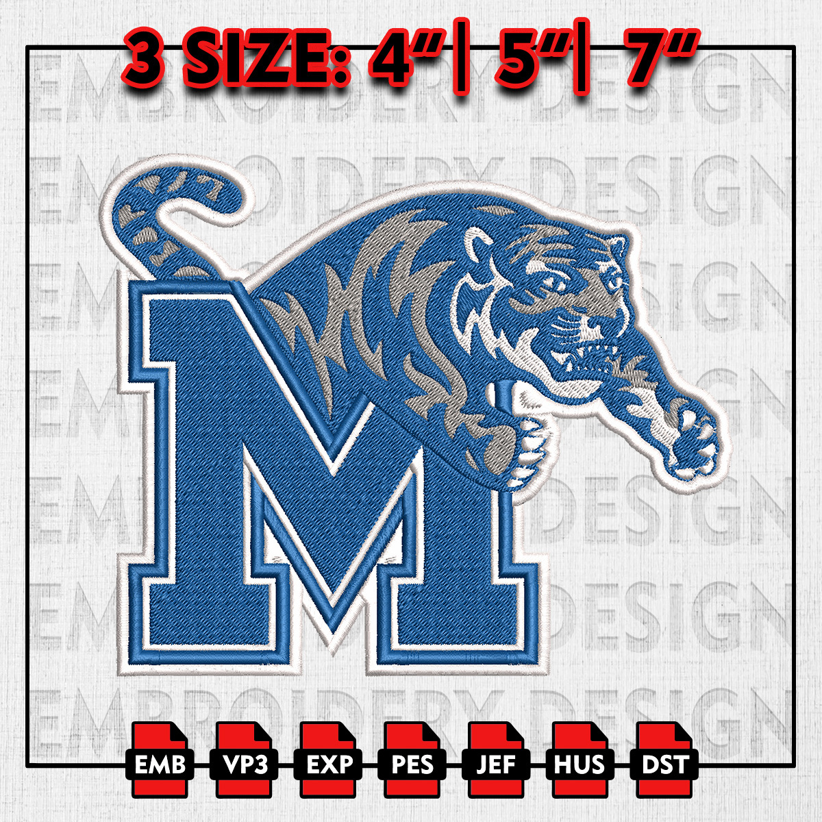 Memphis Tigers Embroidery file, NCAAF teams Embroidery Desig Inspire