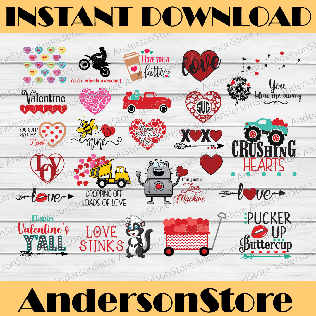 Valentines Svg Bundle Valentine Monogram SVG for Cricut Silh | Inspire ...