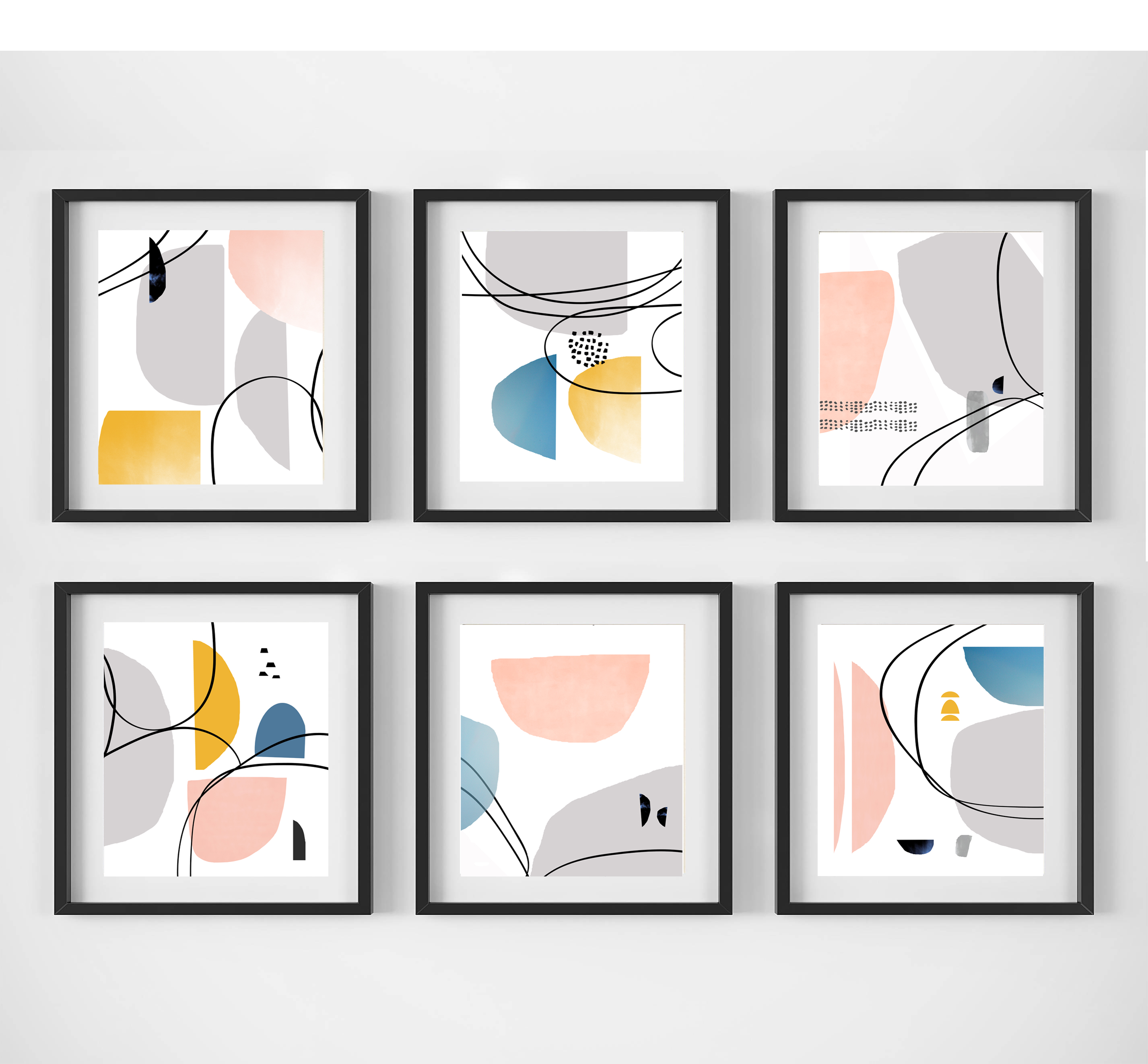 Geometric Posters 6 Piece Wall Art Set Abstract Shapes Art D - Inspire ...