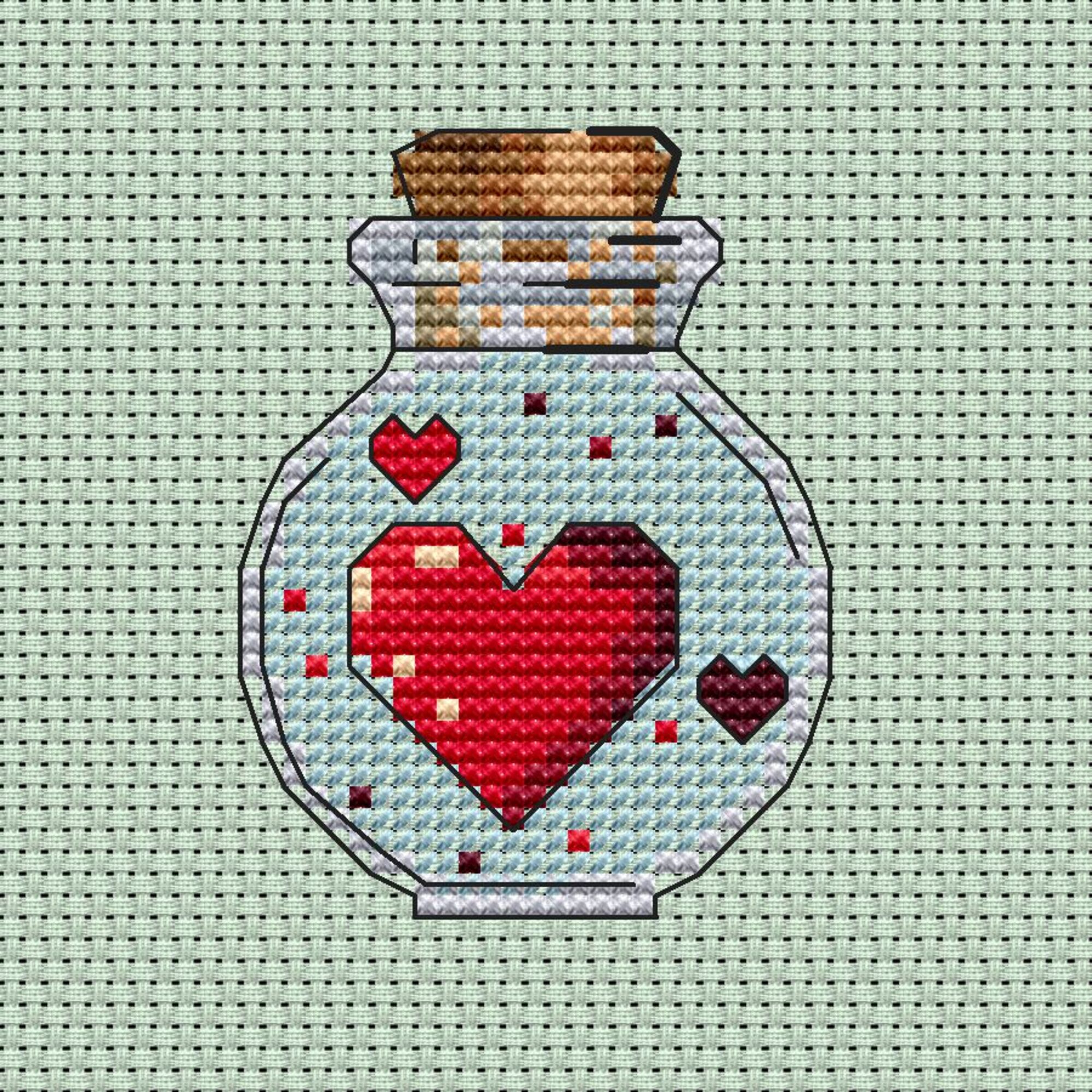 Cross stitch pattern a bottle with a heart small cross stitc Inspire
