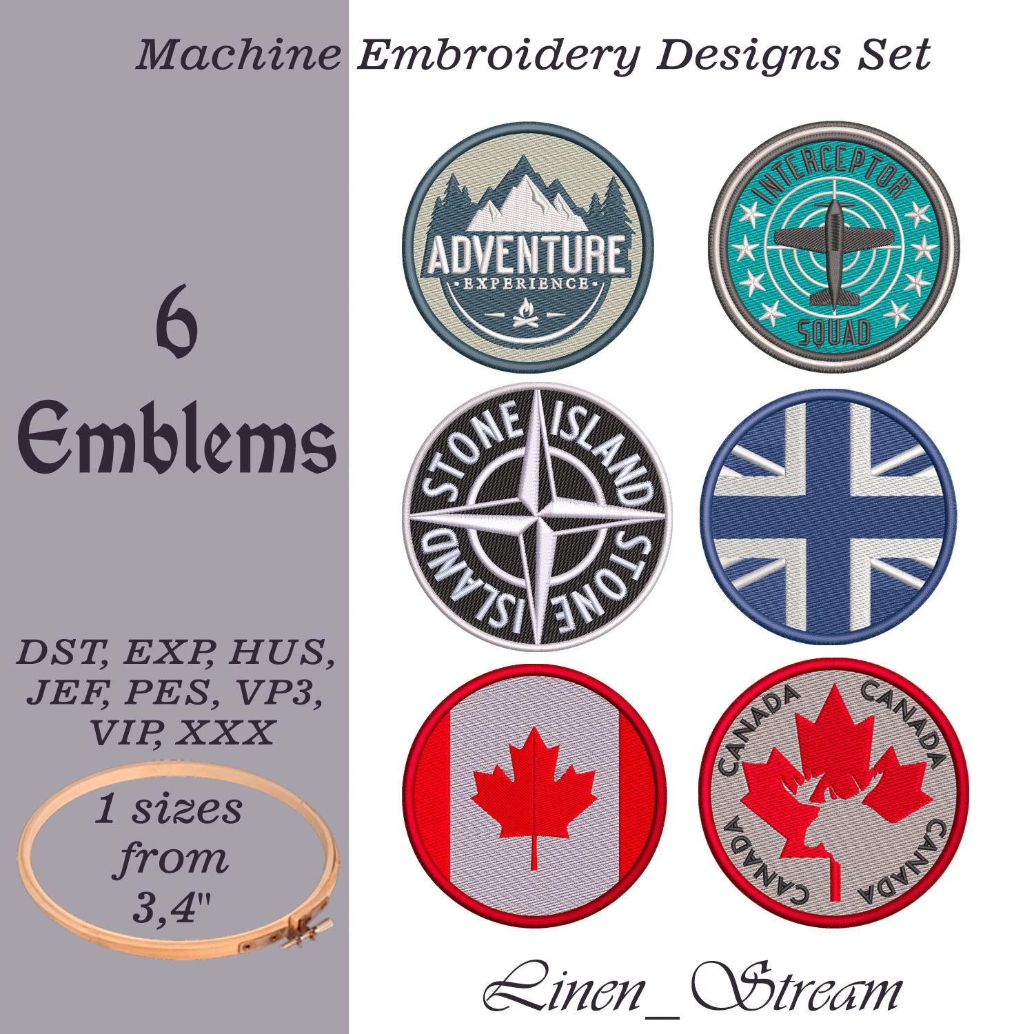 6 Emblems Machine embroidery design in 8 formats | Inspire Uplift