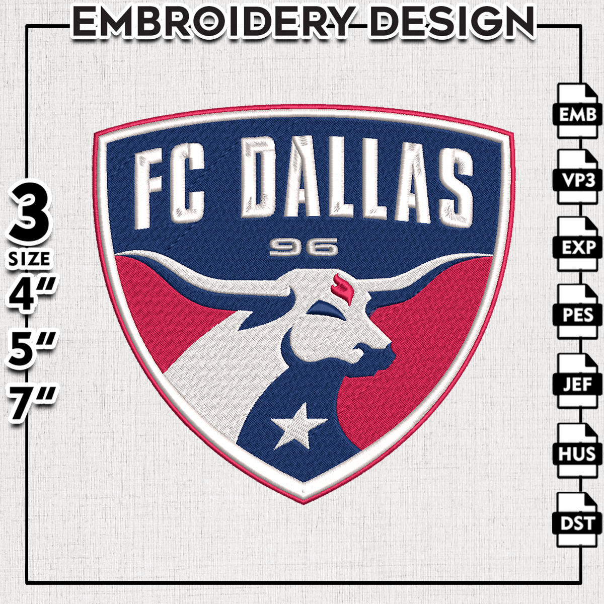 FC Dallas Logo Embroidery Designs, MLS Embroidery files, FC Inspire