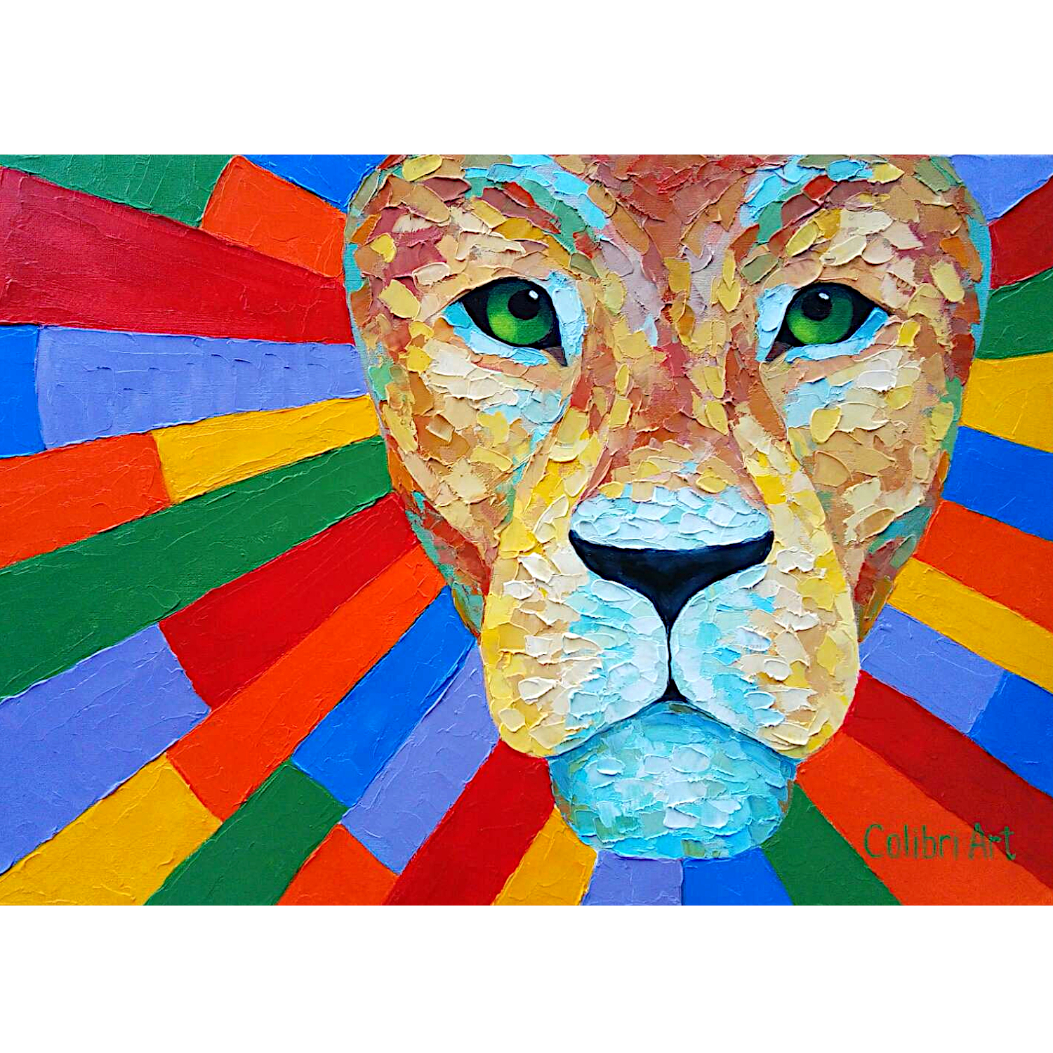 Lion Painting Abstract Original Art Animal Rainbow Wall Art | Inspire ...