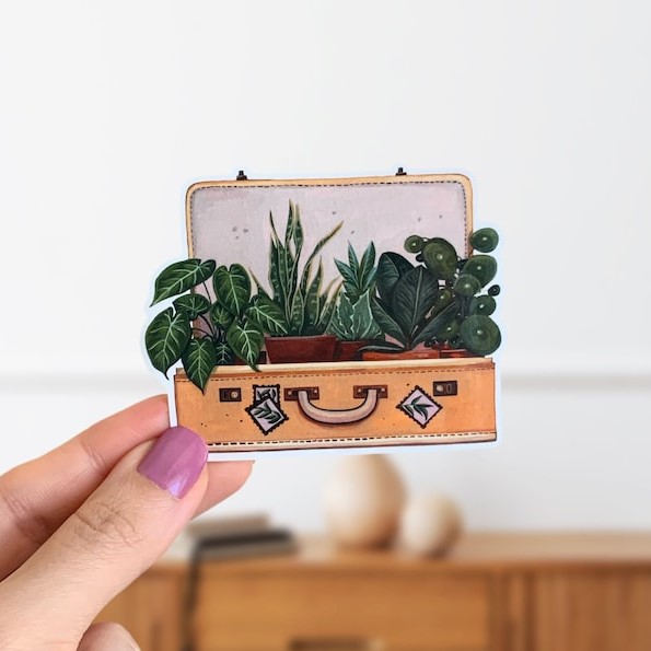 Plants in a Suitcase Sticker Houseplant Luggage Glossy Viny Inspire Uplift