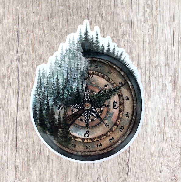 Vinyl Watercolor Compass Sticker- Adventure Sticker- Hydro F | Inspire ...