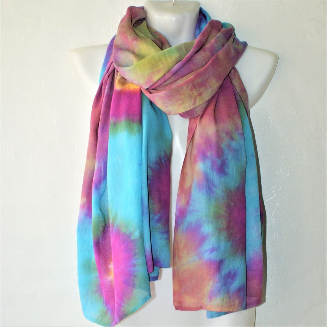 Pure cotton scarf Tie dye scarves Purple turquoise scarf