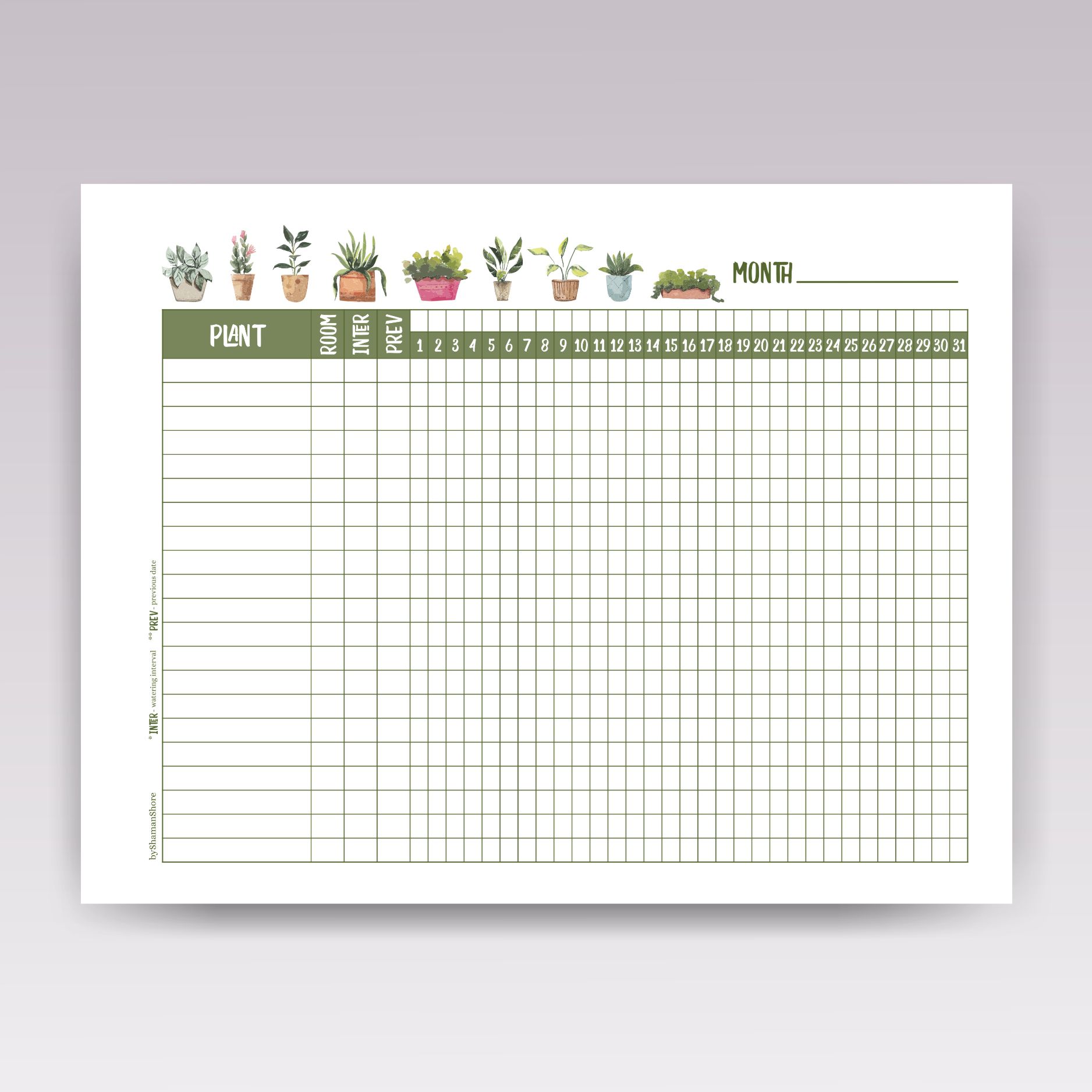 Printable Plant Watering Schedule Template PDF Calendar 48 OFF