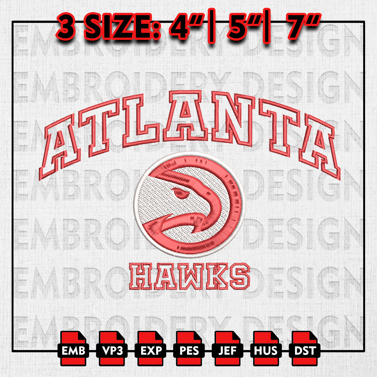 NBA Atlanta Hawks Embroidery Files, NBA teams, NBA Hawks Emb Inspire