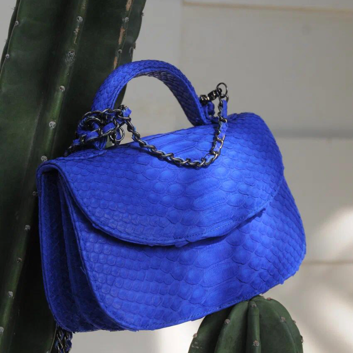 Genuine Python Skin Top Handle Bright Blue Crossbody Bag E Inspire