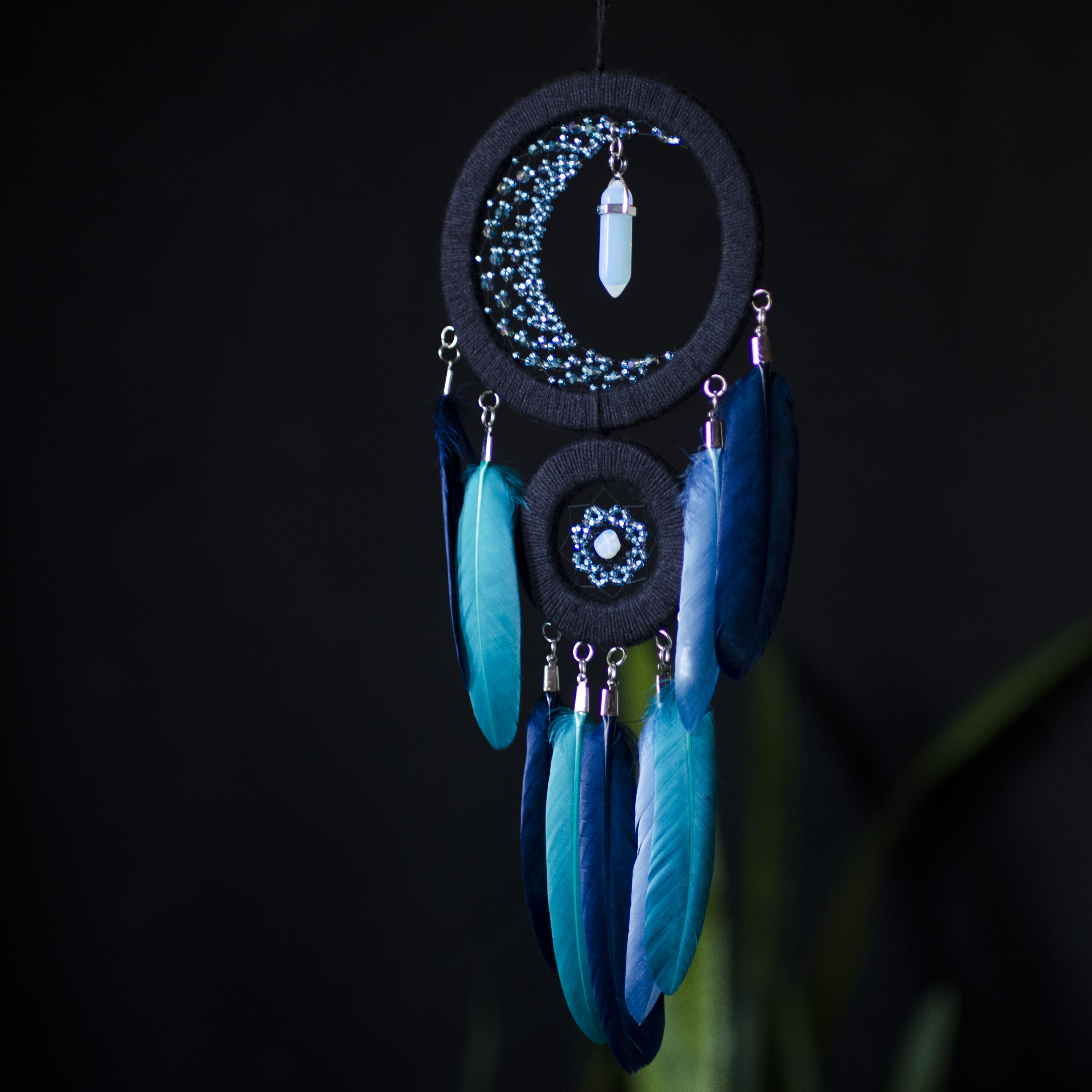 Crescent moon dream catcher with moonstone crystal | Black t | Inspire ...