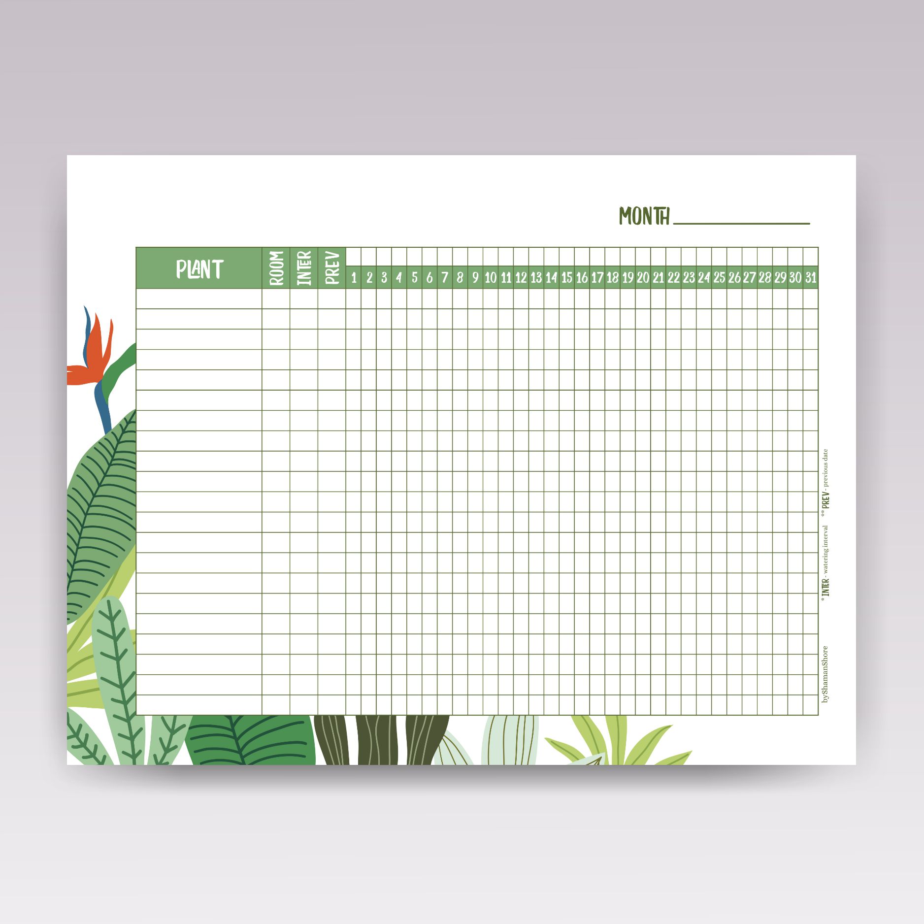House Plant Watering Chart Template Pdf Printable Journal - Inspire Uplift