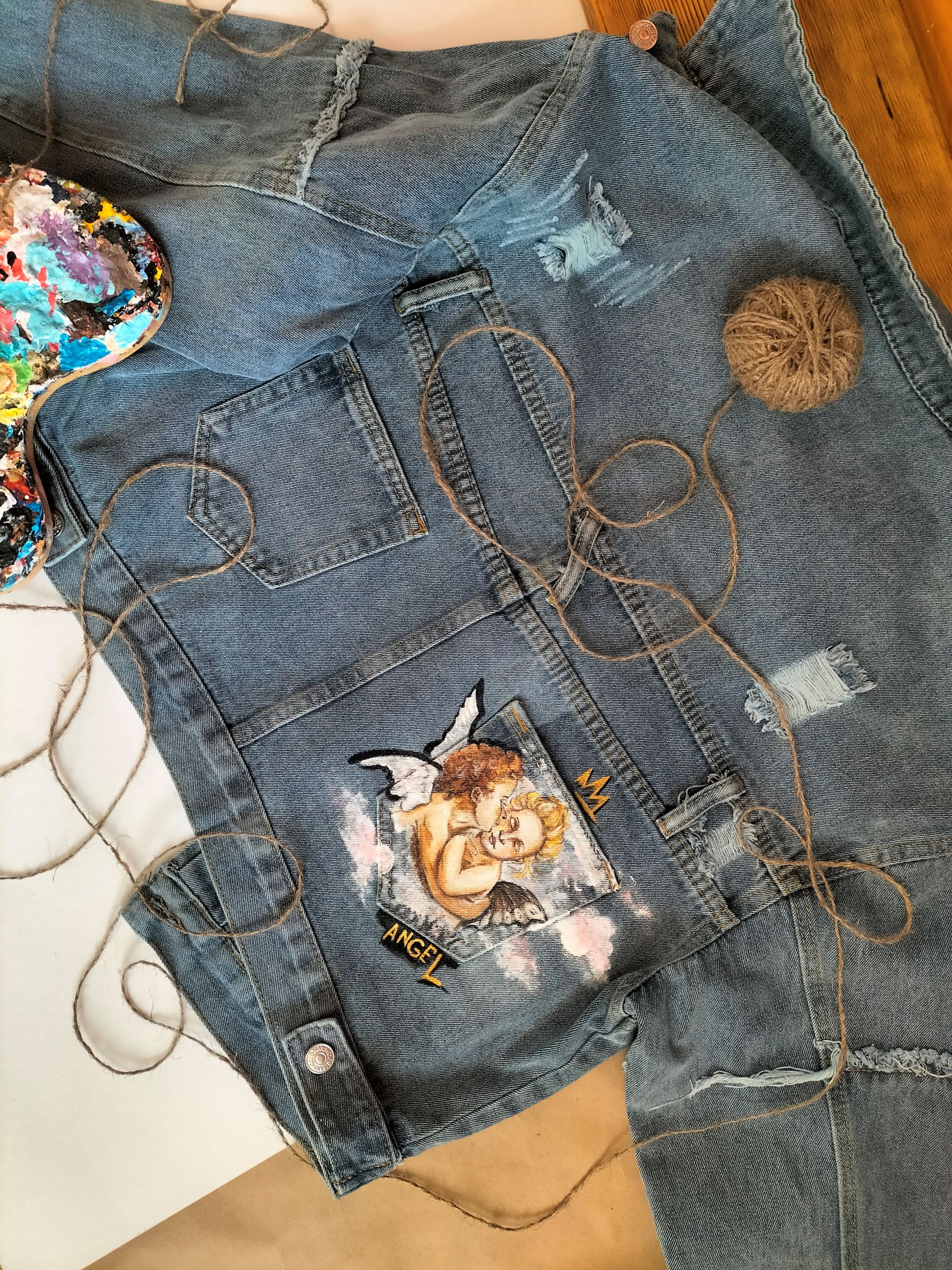 Hand painted denim jacket patterned denim jacket Inspire Uplift