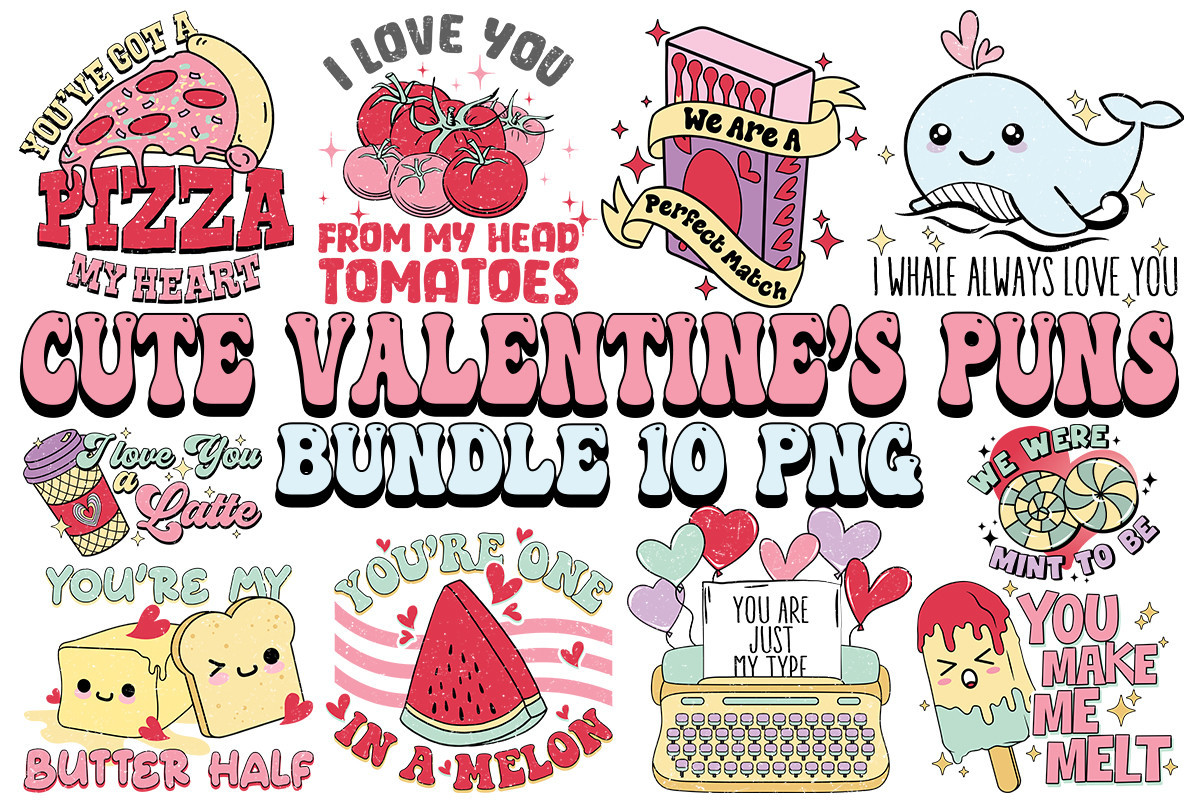 10 Files Of Cute Valentines Puns PNG Retro Valentines Day Su - Inspire ...