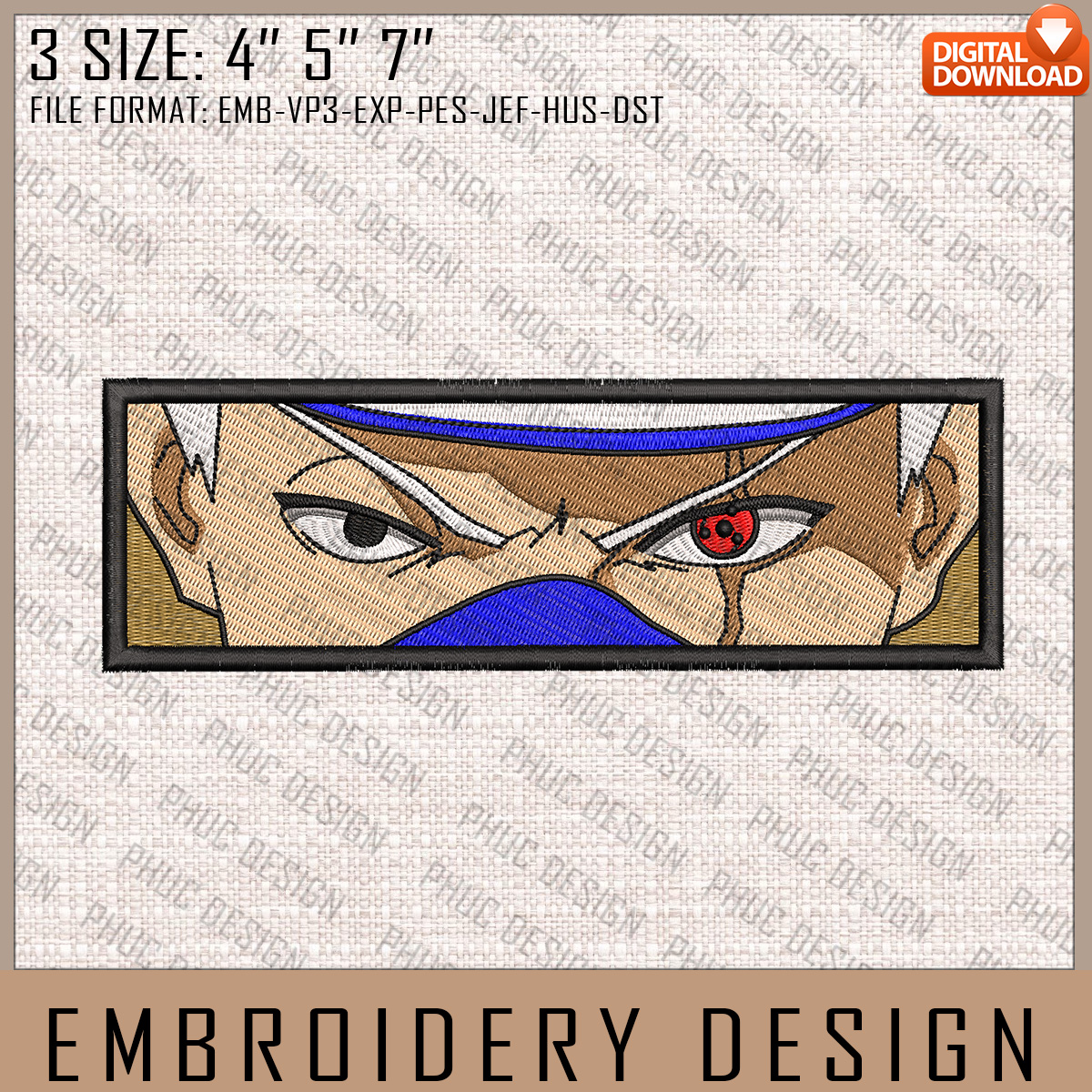 Kakashi Embroidery Files, Naruto, Anime Inspired Embroidery Inspire