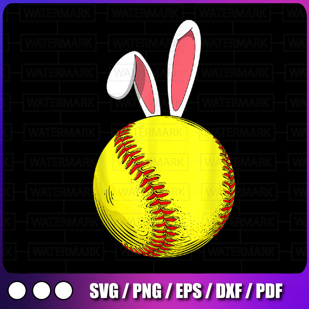Easter Softball Png, Bunny Rabbit Ears Png, Softball Png, Gi Inspire