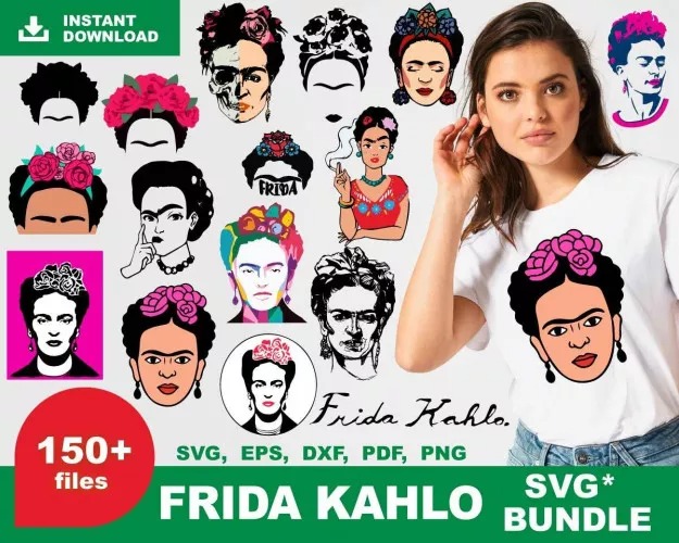 150 FRIDA KAHLO SVG BUNDLE - SVG, PNG, DXF, EPS, PDF Files F | Inspire ...