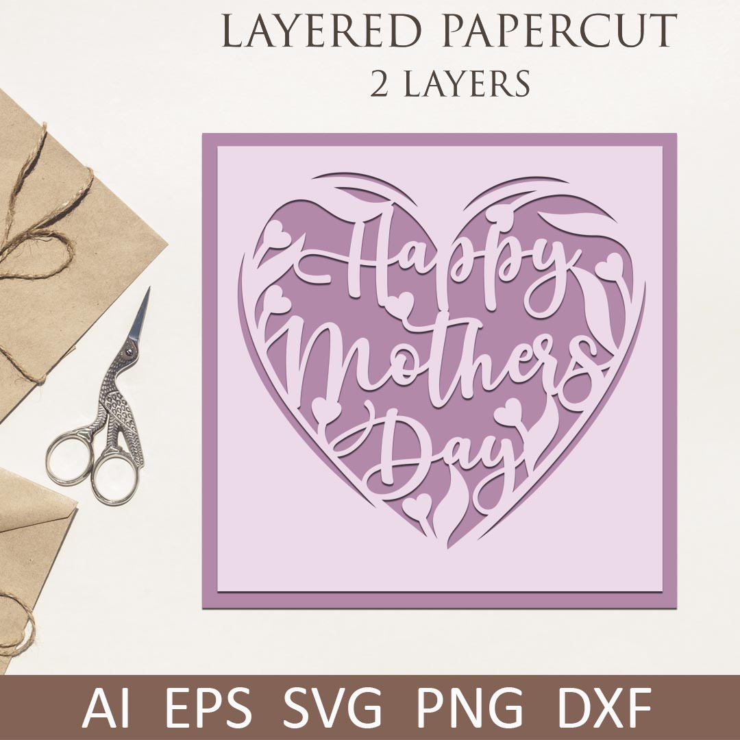 Layered papercut mothers day card with flowers heart svg, Lo | Inspire ...