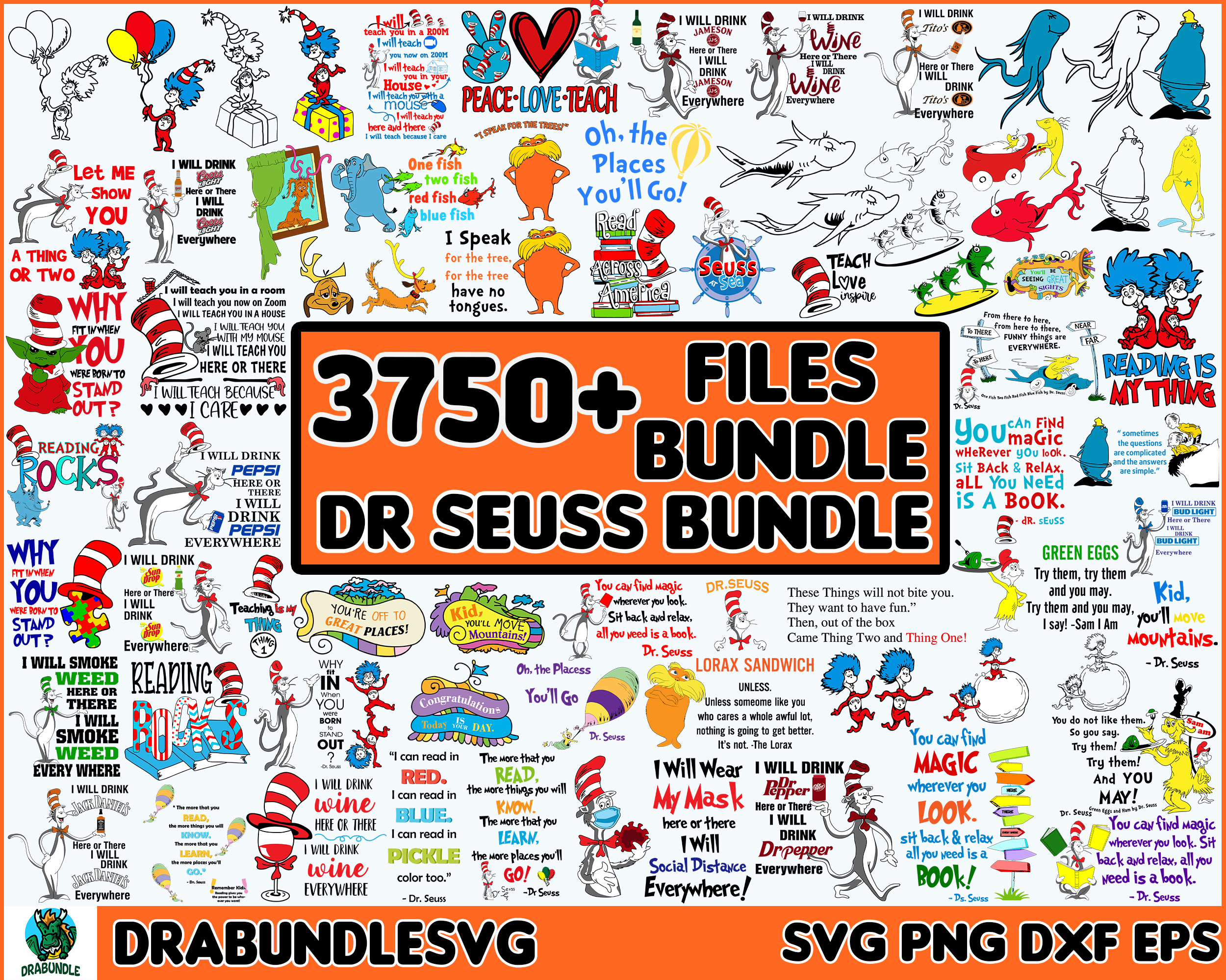 3750 Mega Dr Seuss Svg Bundle, Cat In The Hat SVG, Dr Seuss - Inspire ...