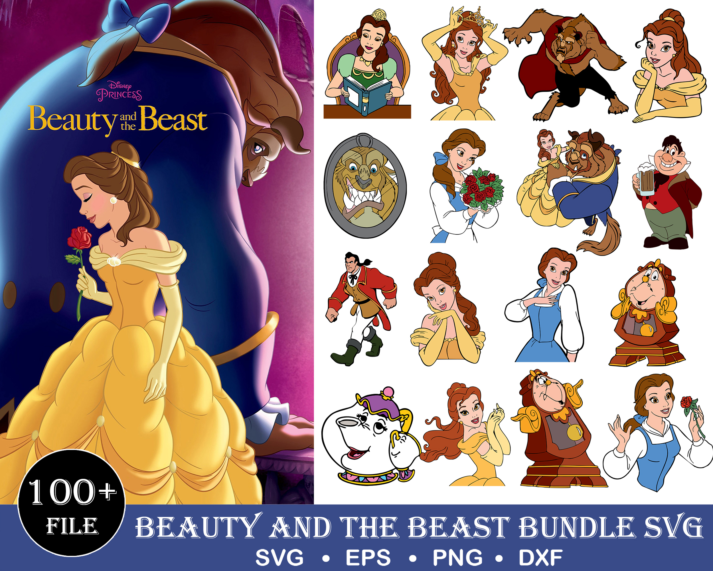 100 Beauty and the Beast SVG PNG, Belle Clipart, Princess La | Inspire ...