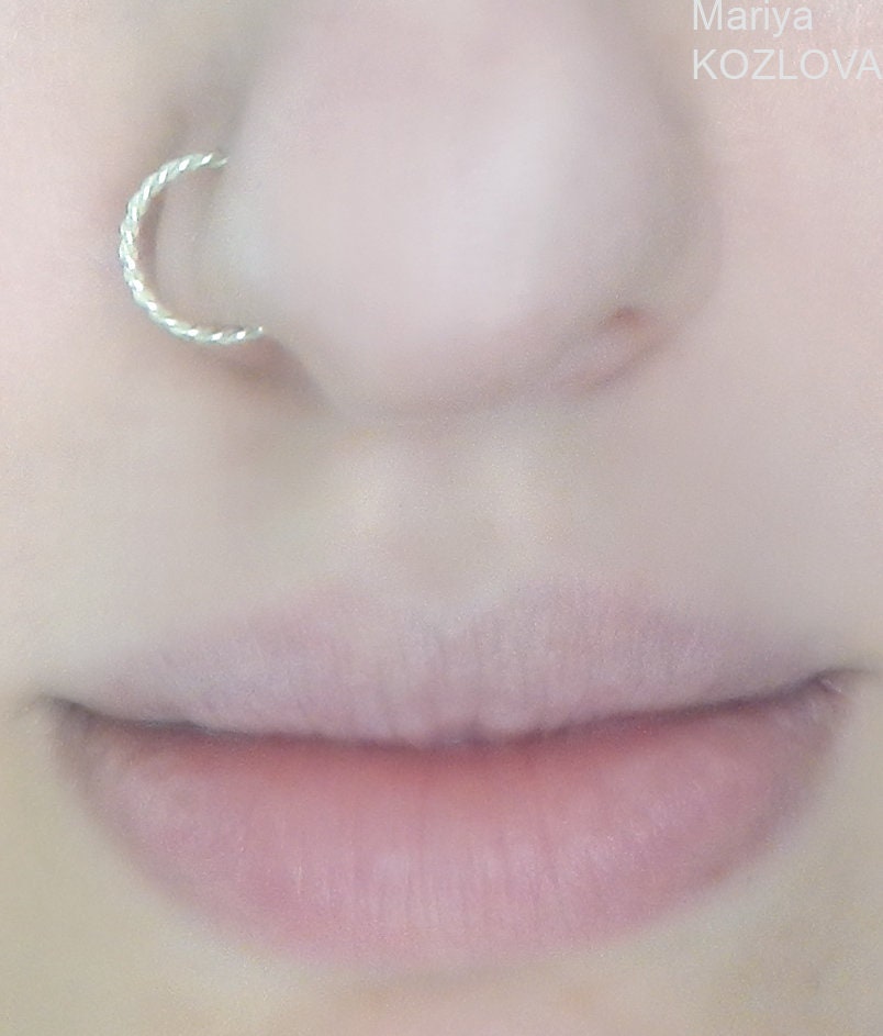 8mm Fake Piercing Ring Silver Twisted Wire Lip Nose Ring Inspire Uplift