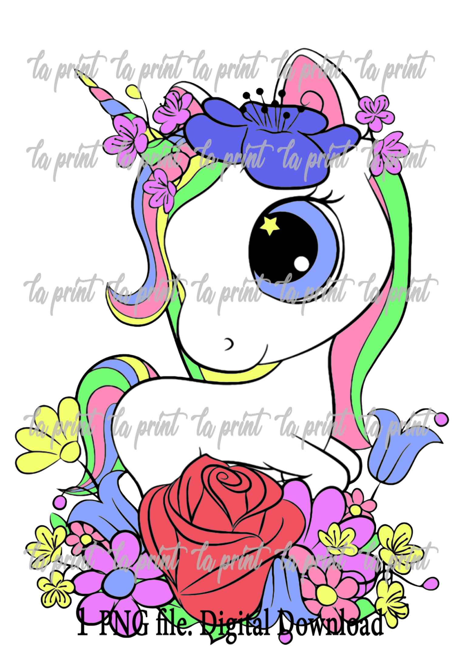 Cute Unicorn with flowers PNG digital download sublimation d | Inspire ...