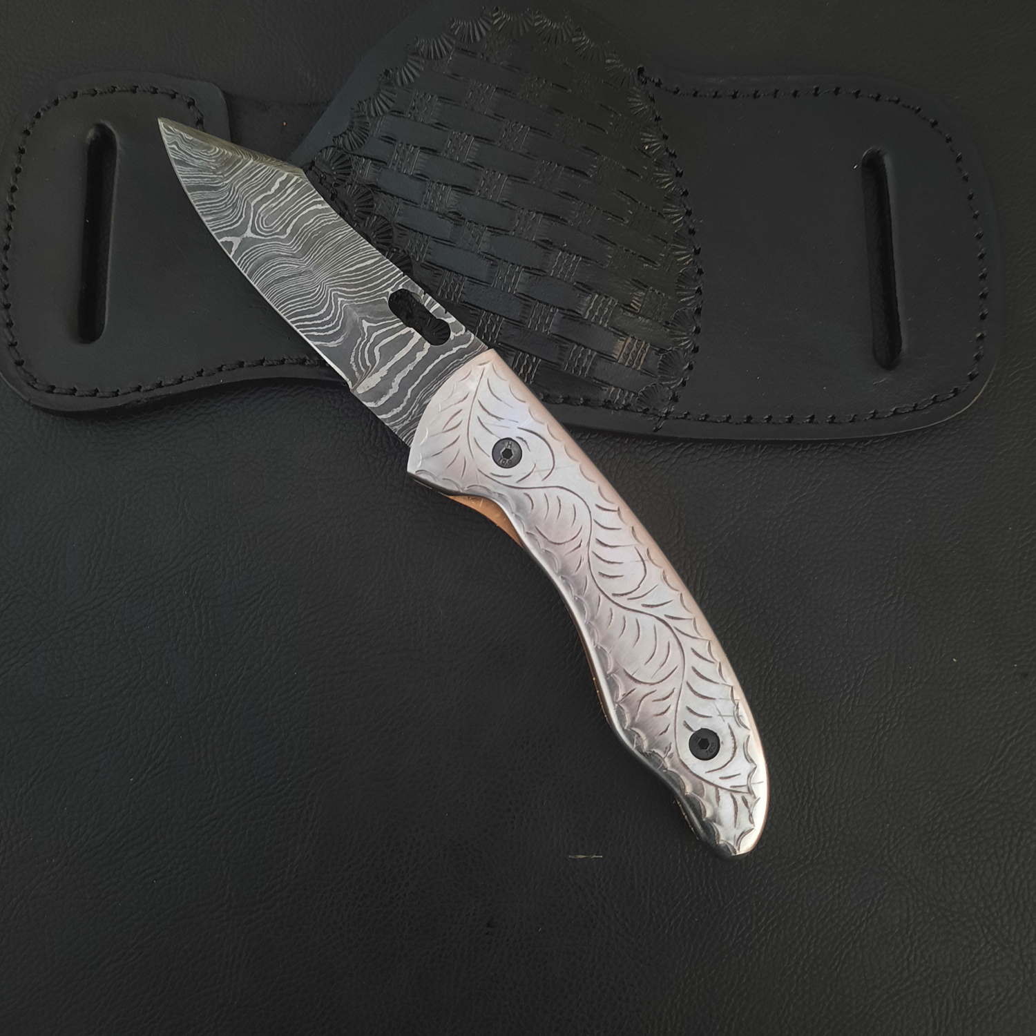 Hand Engraved Pocket Knife For Men, Groomsmen Damascus Foldi Inspire