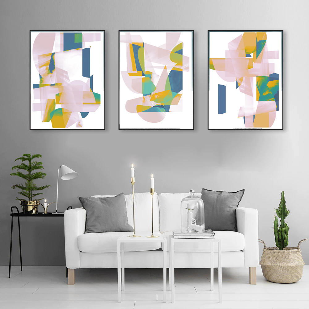 Abstract Modern Art Set Of 3 Posters Geometric Print Digital - Inspire