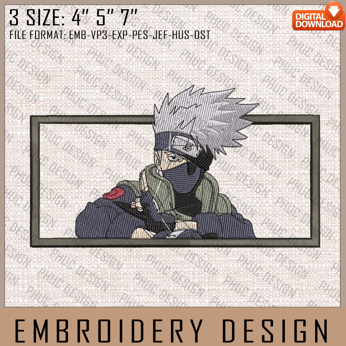 Kakashi Embroidery Files, Naruto, Anime Inspired Embroidery Inspire