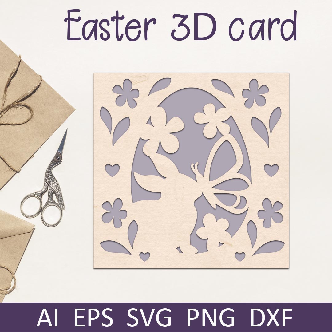 3d layered Easter card with bunny and flowers svg, Papercut | Inspire ...