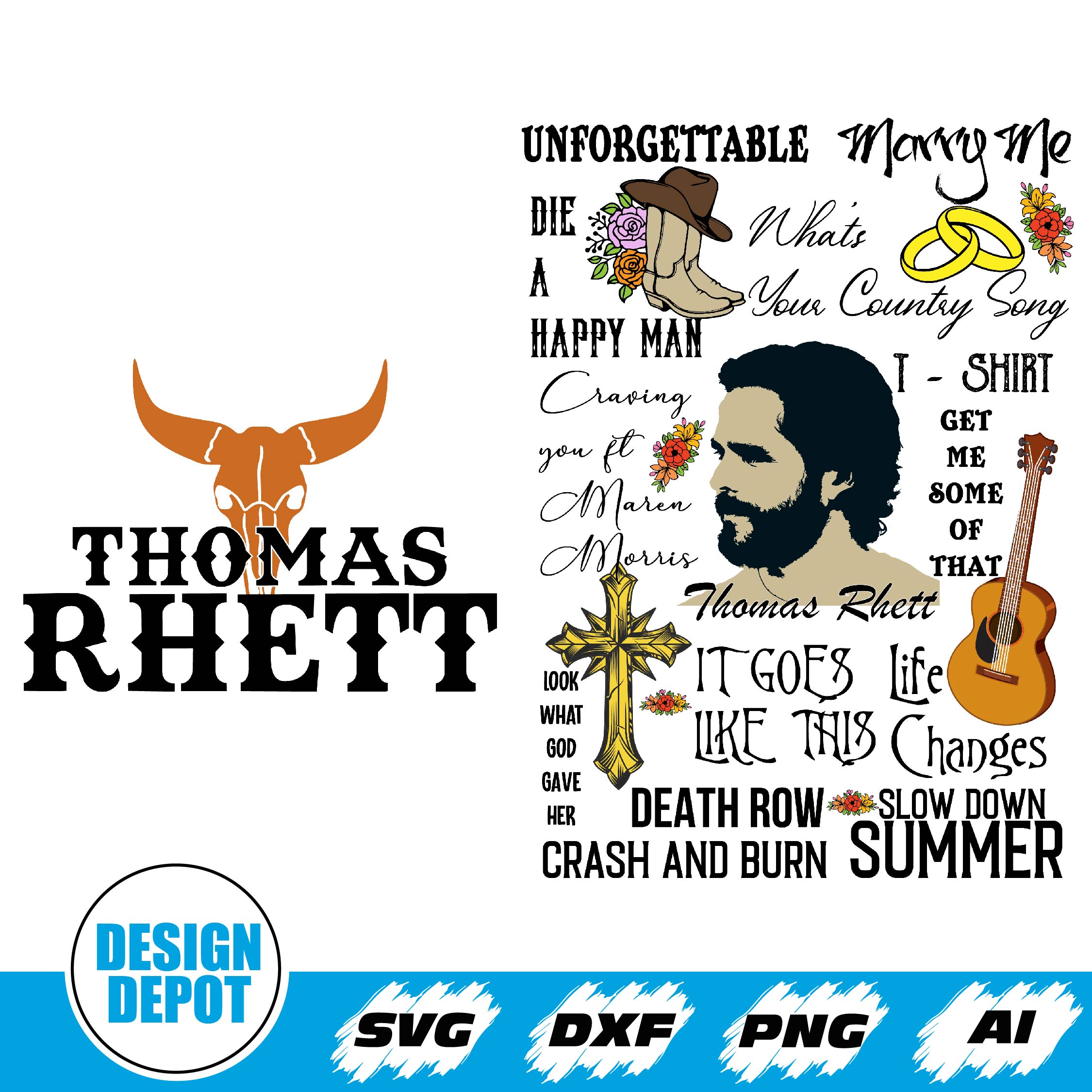 Thomas Rhett Cow Skull Svg, Thomas Rhett Svg, Thomas Rhett P | Inspire