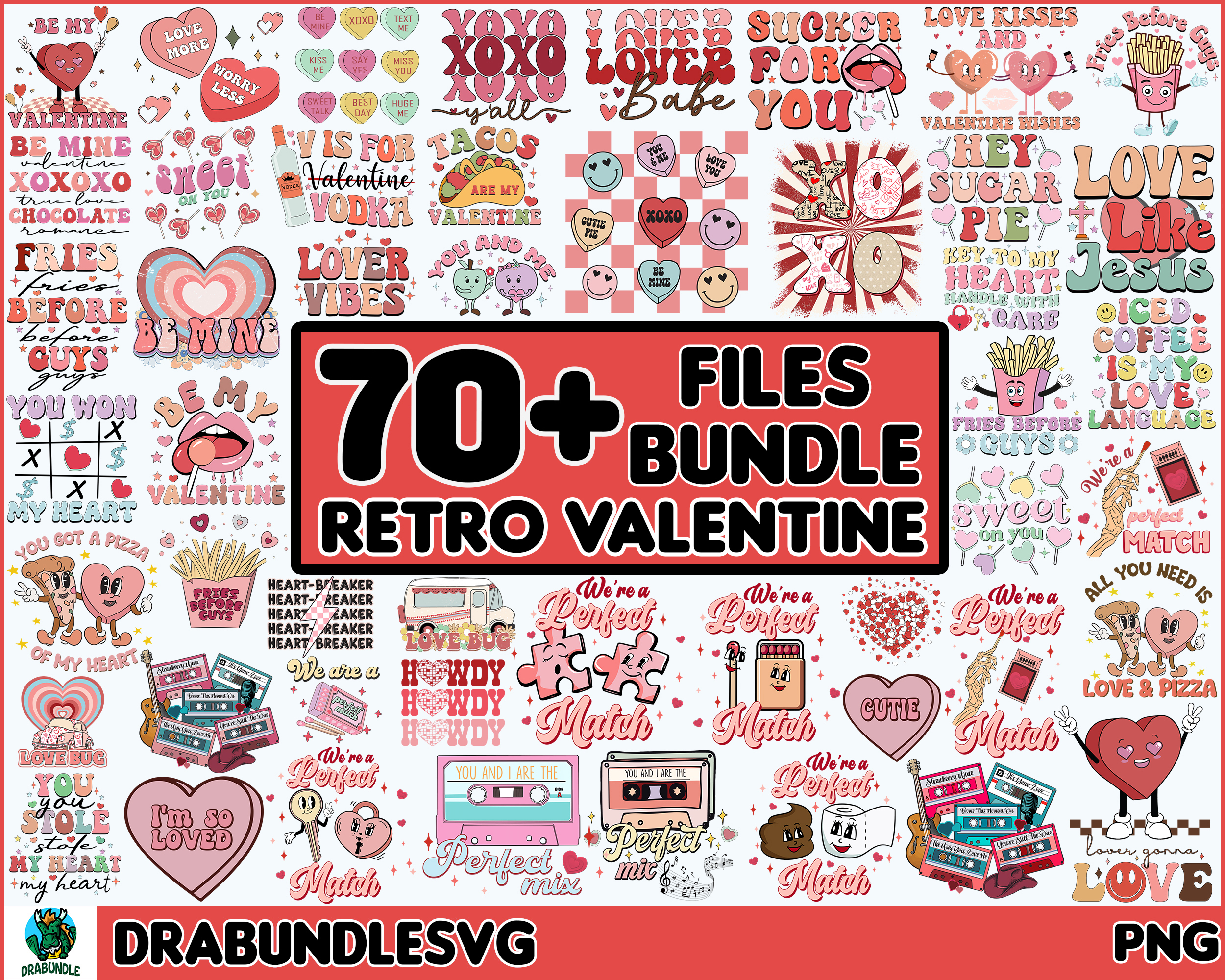 70 Retro Valentine PNG Bundle, Groovy Valentine Png, Funny V | Inspire ...