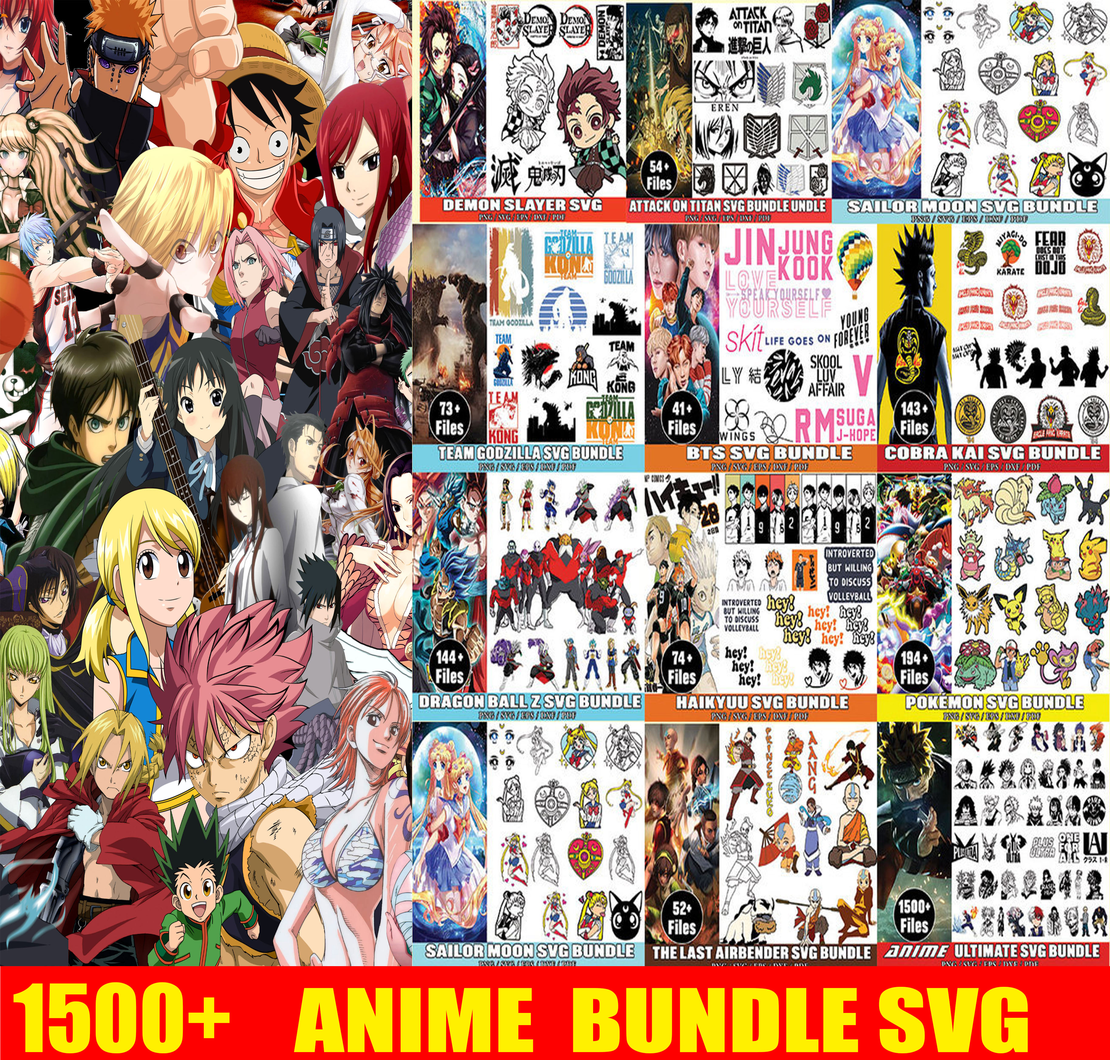 1500 Mega bundle cartoon , Anime svg file, Anime design | Inspire Uplift