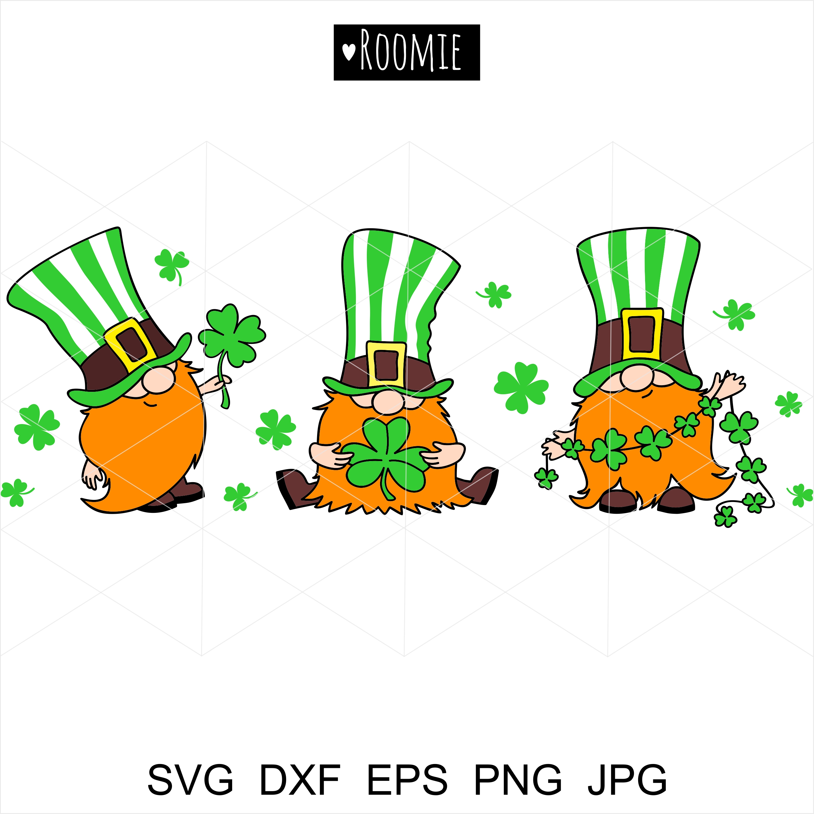 St Patricks Day Gnomes With Clover Svg, Irish Gnome clipart Inspire