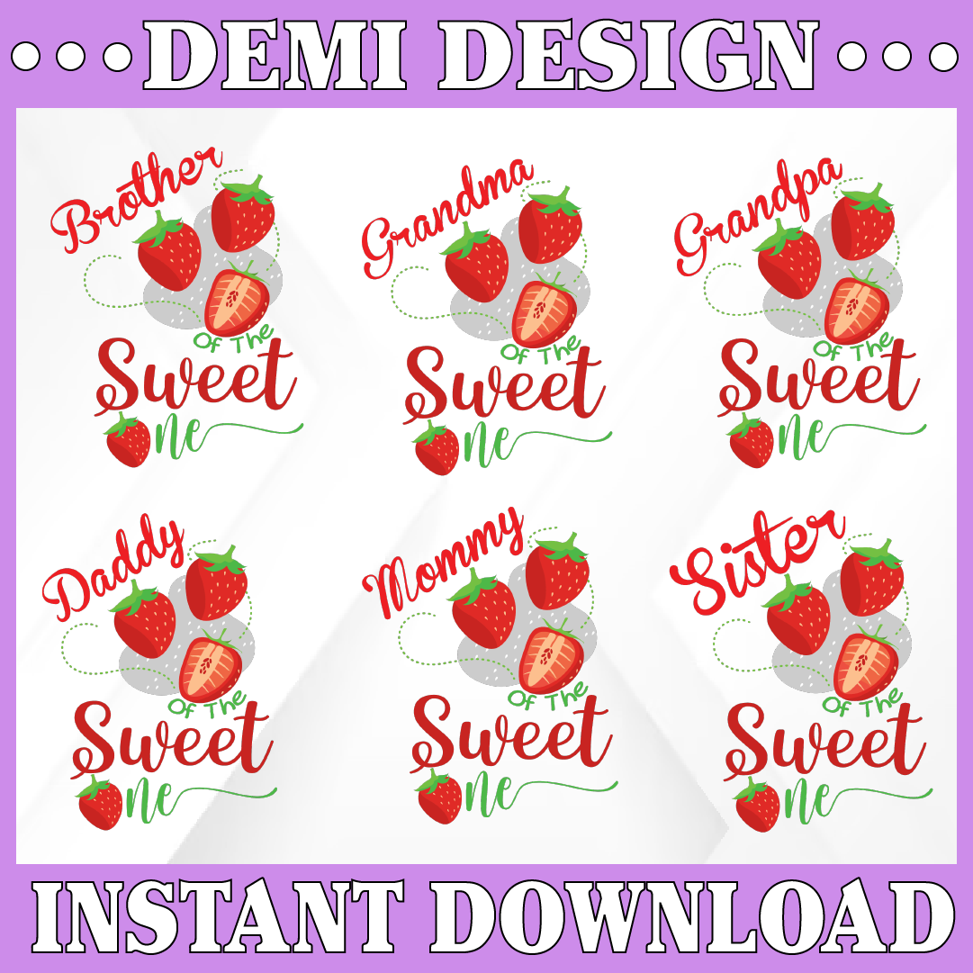 First Birthday Family Strawberry Bundle Svg, Baby First Birt - Inspire