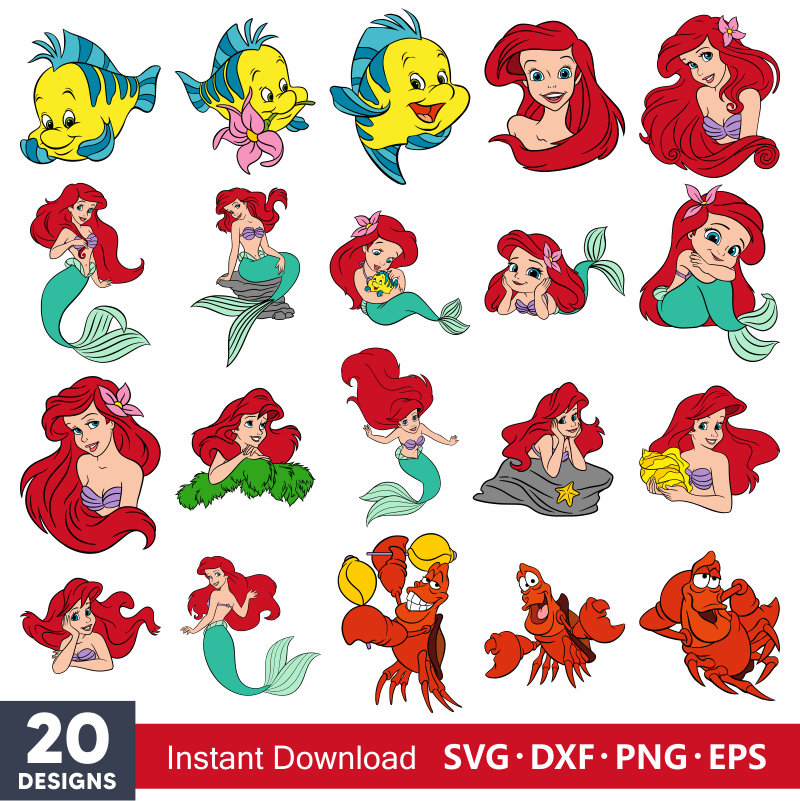 Layered Ariel Little Mermaid Svg Bundle, Instant Download, B - Inspire