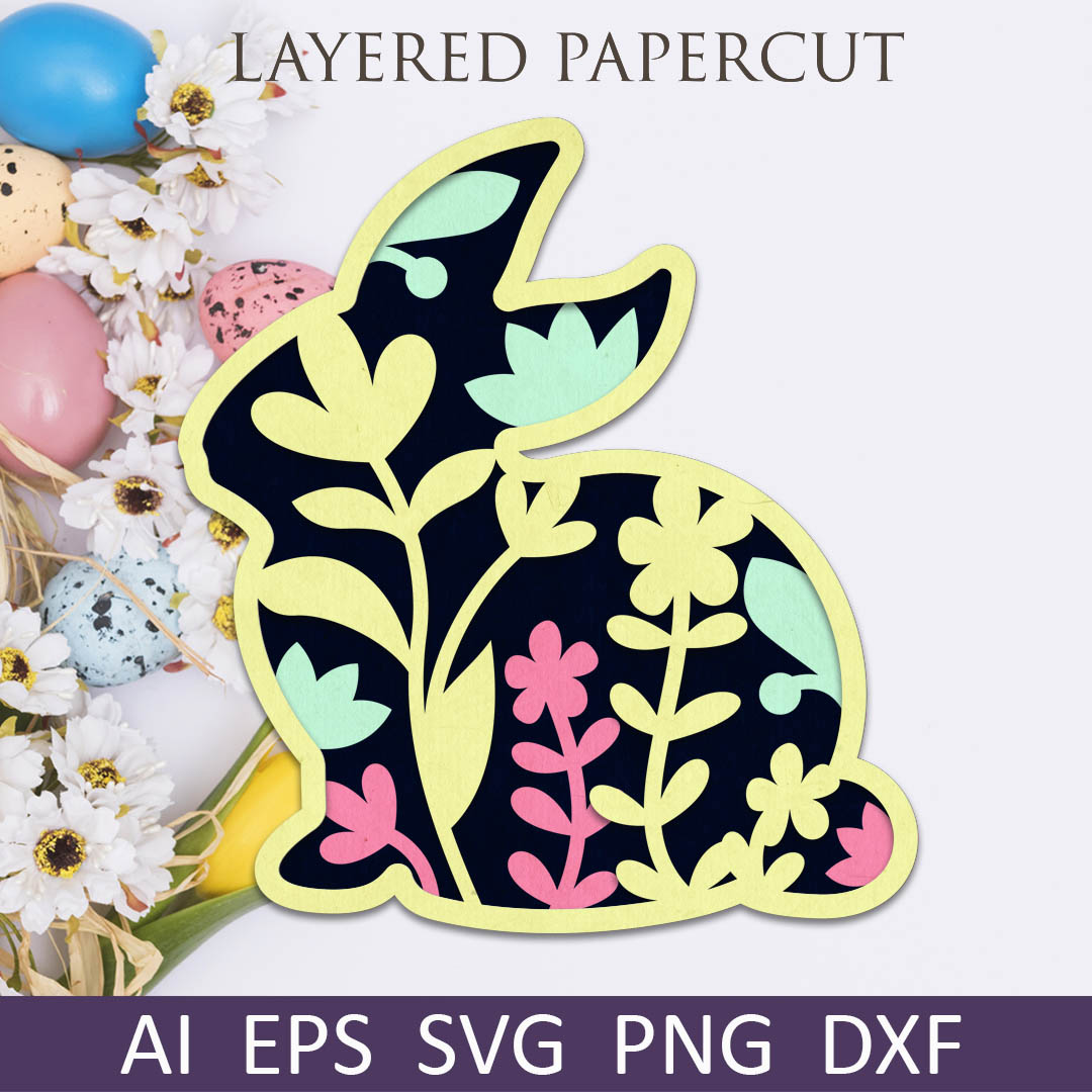3d easter bunny with flowers svg, Layered paper cutting deco - Inspire ...