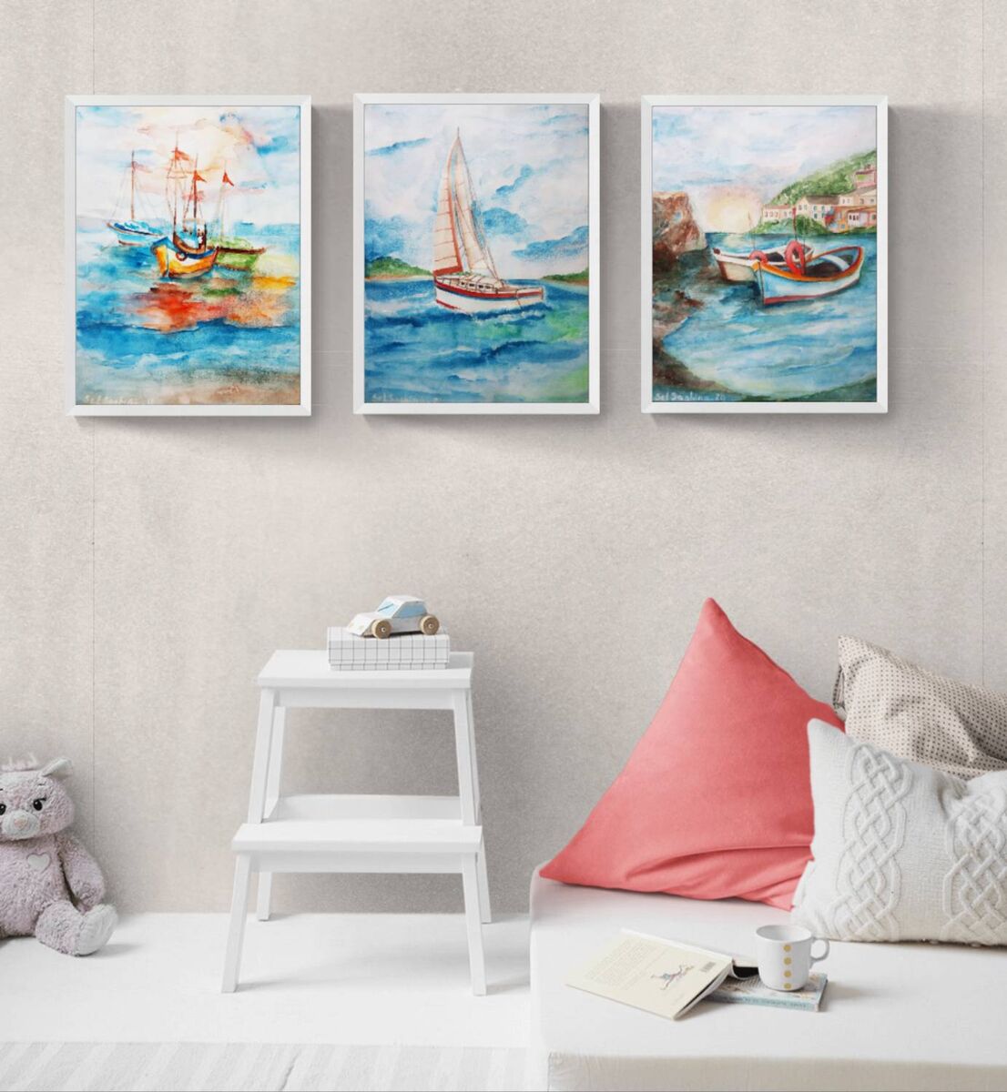 Colorful Nautical Set of 3 Wall Art - digital file that you | Inspire ...