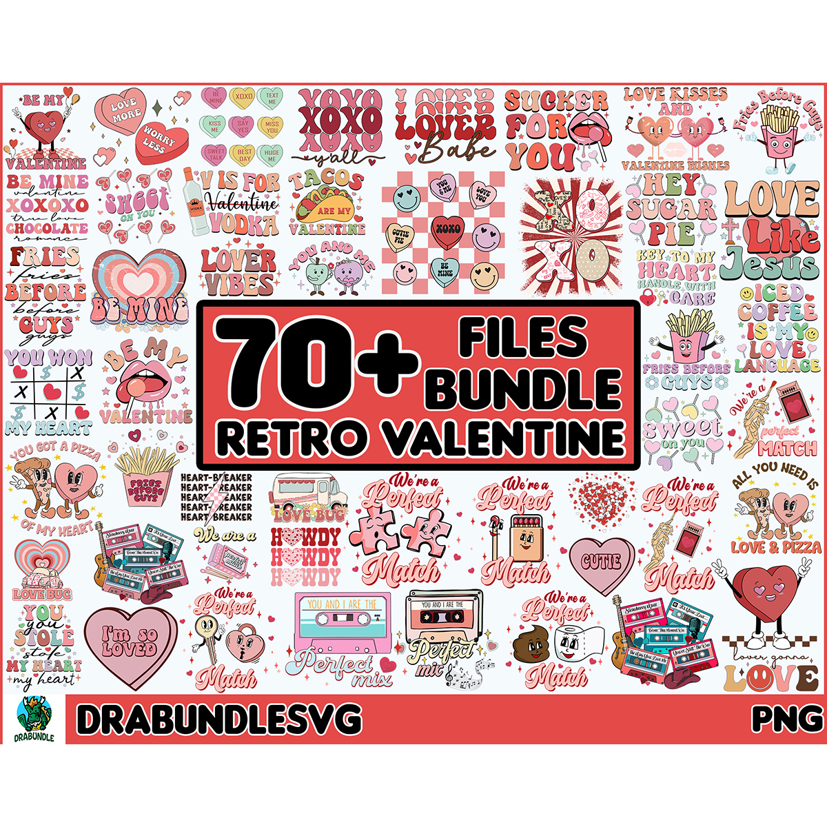 70 Retro Valentine PNG Bundle, Groovy Valentine Png, Funny V | Inspire ...