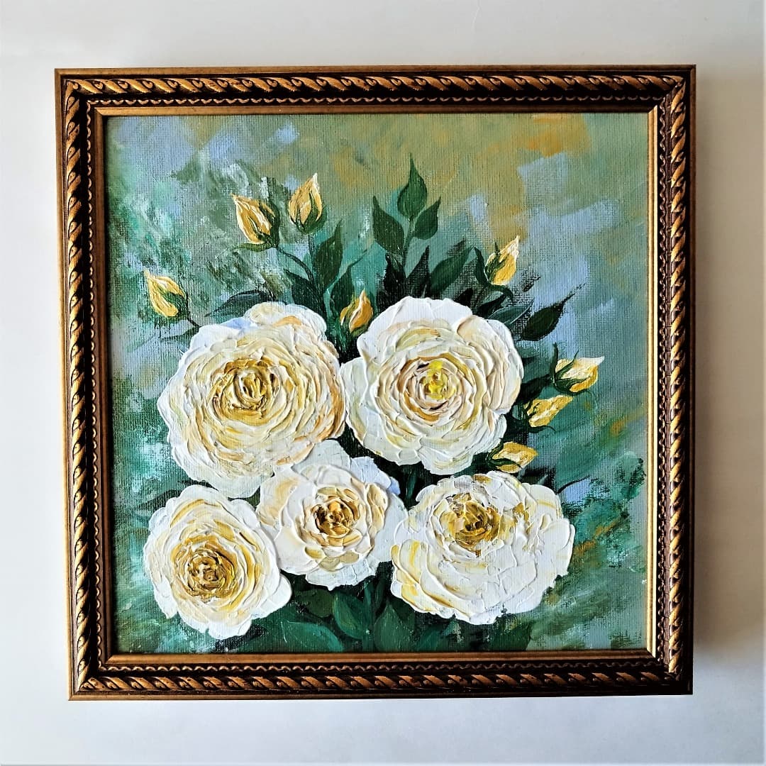 White Roses Color Art White Rose Acrylic Painting