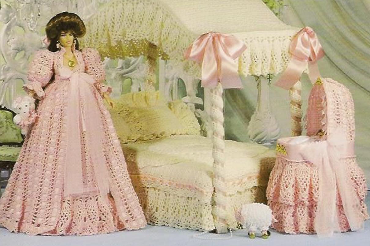 Crochet Pattern Barbie Doll Canopy Bed Digital Crochet Furniture