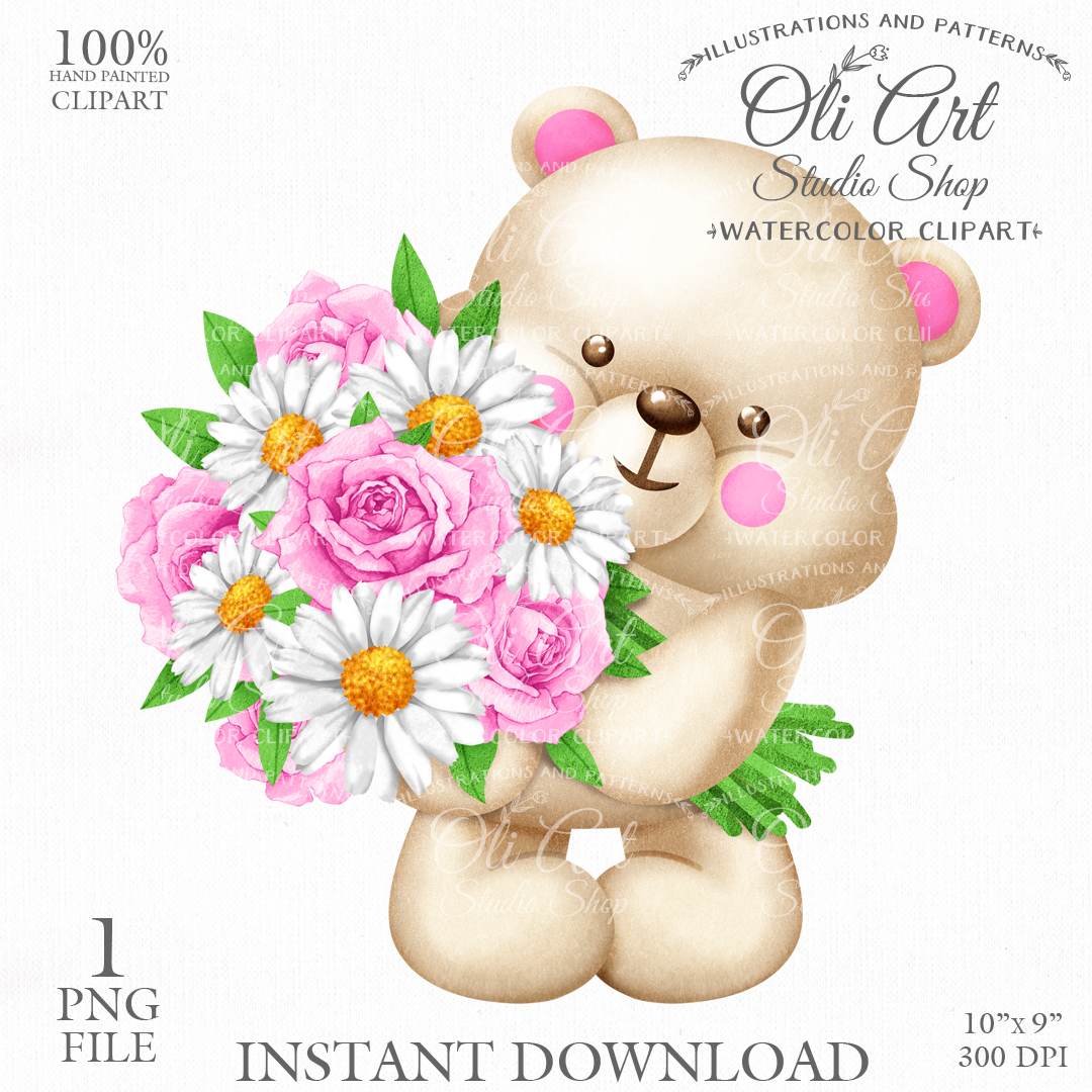Cute Teddy Bear Clip Art. Cute Characters, Hand Drawn graphi - Inspire